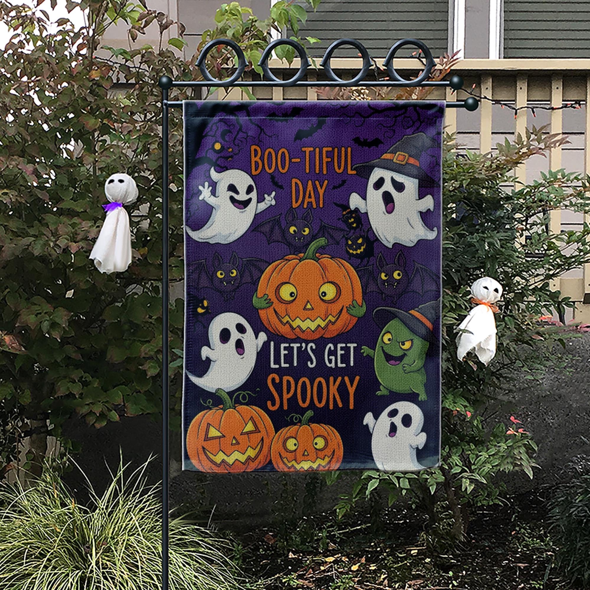 Boo-tiful Halloween Garden Flag - Let's Get Spooky Cute Ghost Pumpkin Yard Sign, Funny Fall Outdoor Decoration for Trick or Treat