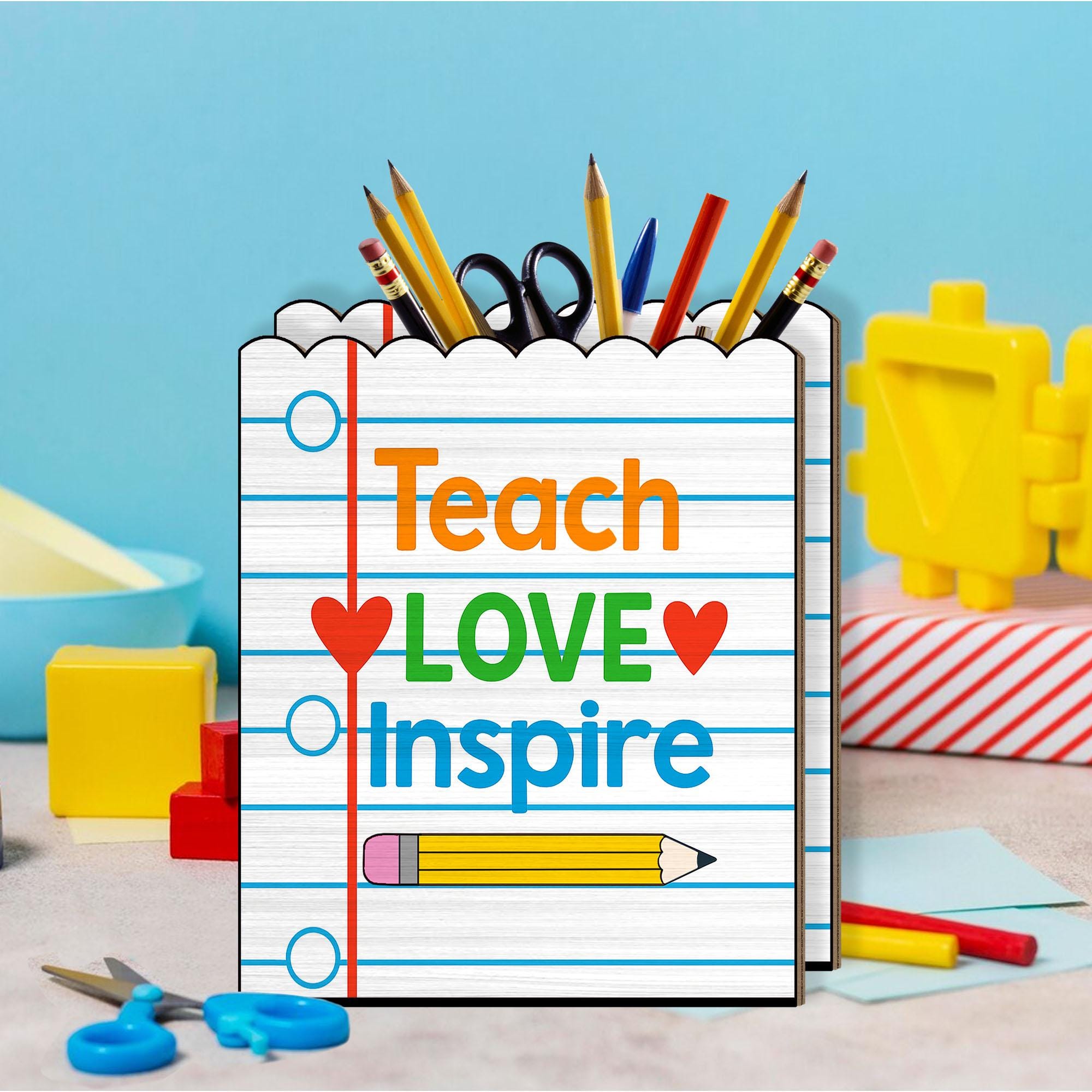 Teach Love Inspire Teacher Pen Holder, Classroom Desk Organizer, Back to School Gift for Educators, Pencil Cup for Teachers