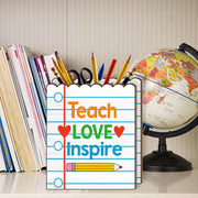 Teach Love Inspire Teacher Pen Holder, Classroom Desk Organizer, Back to School Gift for Educators, Pencil Cup for Teachers