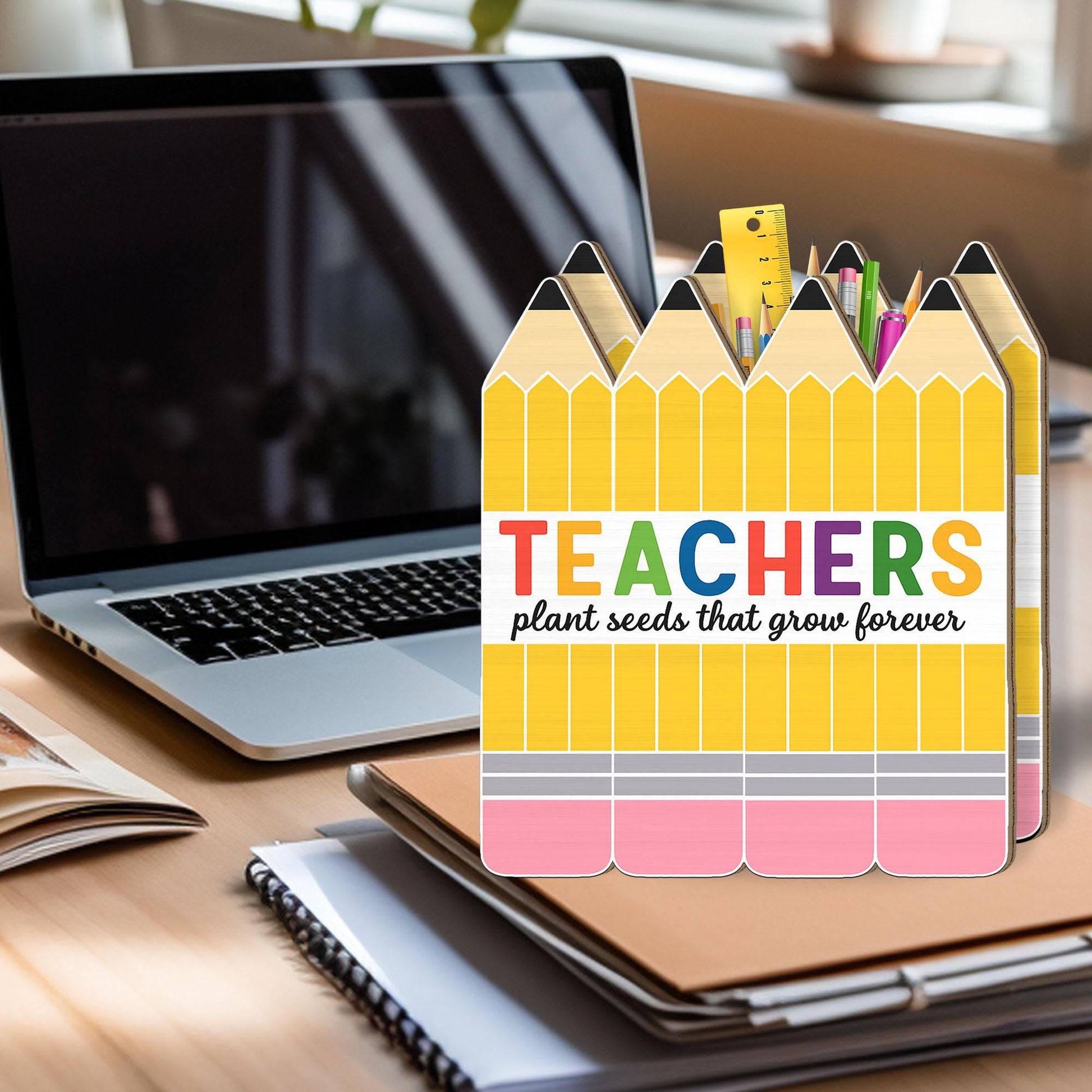 Teachers Plant Seeds That Grow Forever Pen Holder, Pencil Themed Desk Organizer, Teacher Appreciation Gift, Classroom Supply Cup