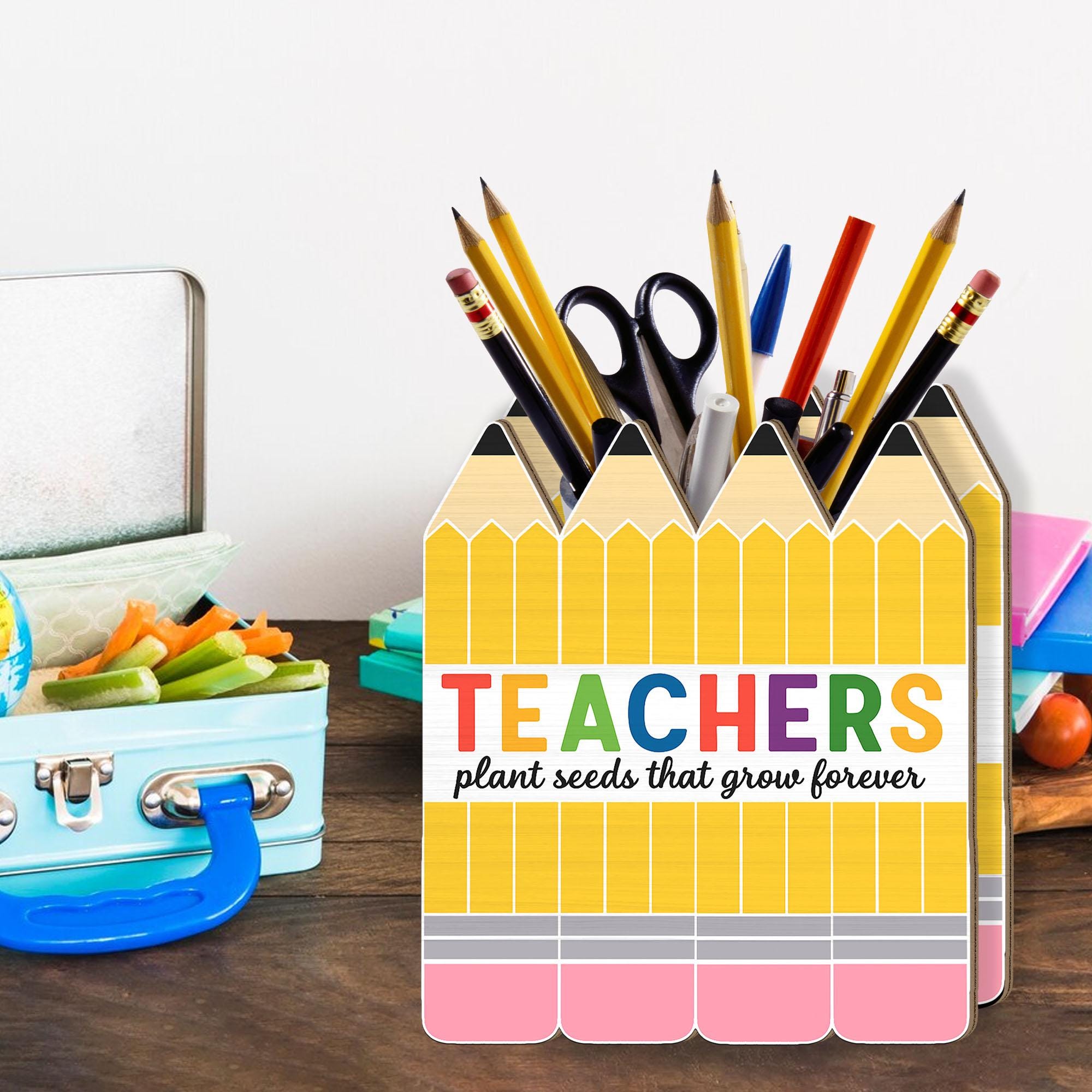 Teachers Plant Seeds That Grow Forever Pen Holder, Pencil Themed Desk Organizer, Teacher Appreciation Gift, Classroom Supply Cup