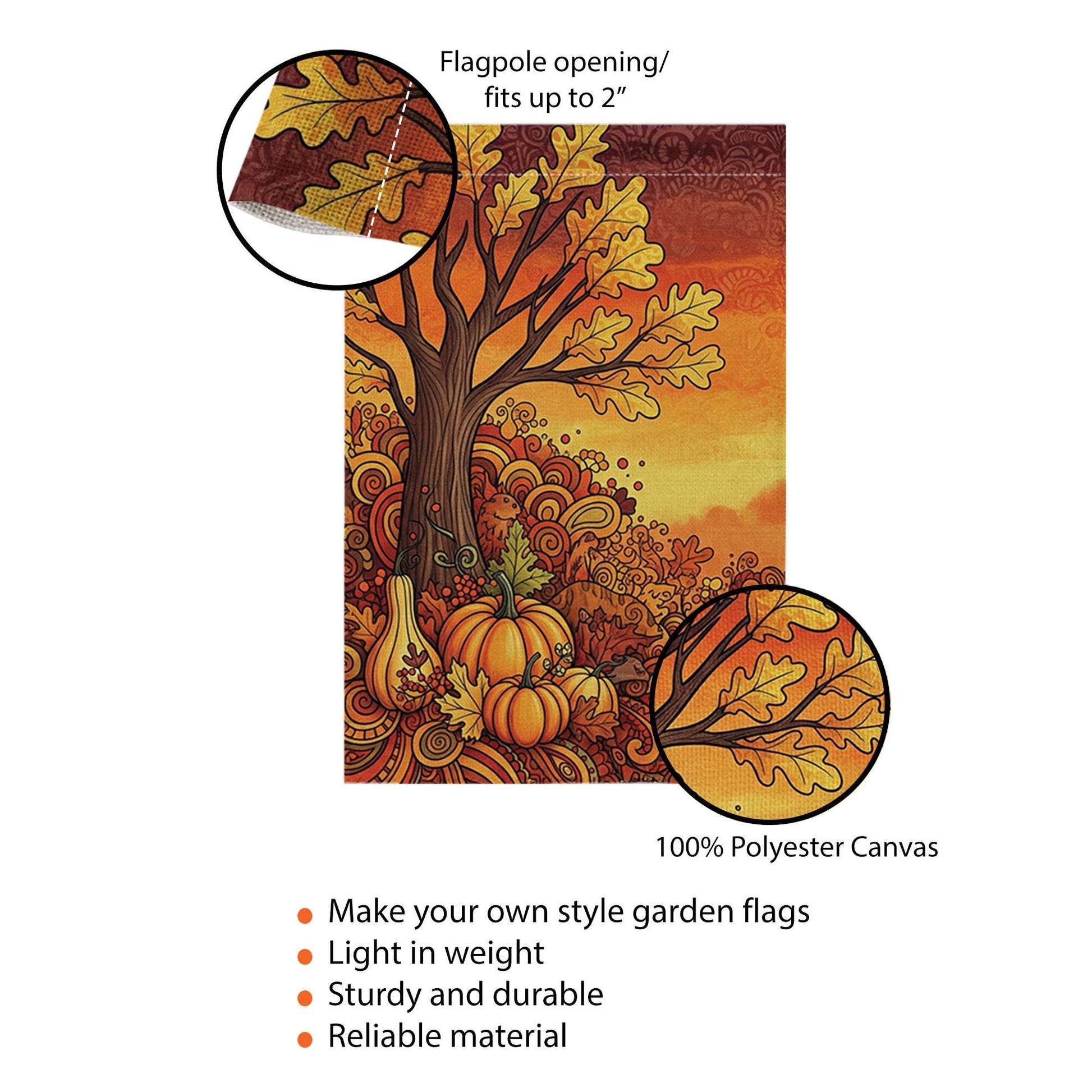 Fall Tree Garden Flag - Retro Autumn Pumpkins and Leaves Yard Decor, Thanksgiving Harvest Outdoor Flag for Seasonal Porch Display