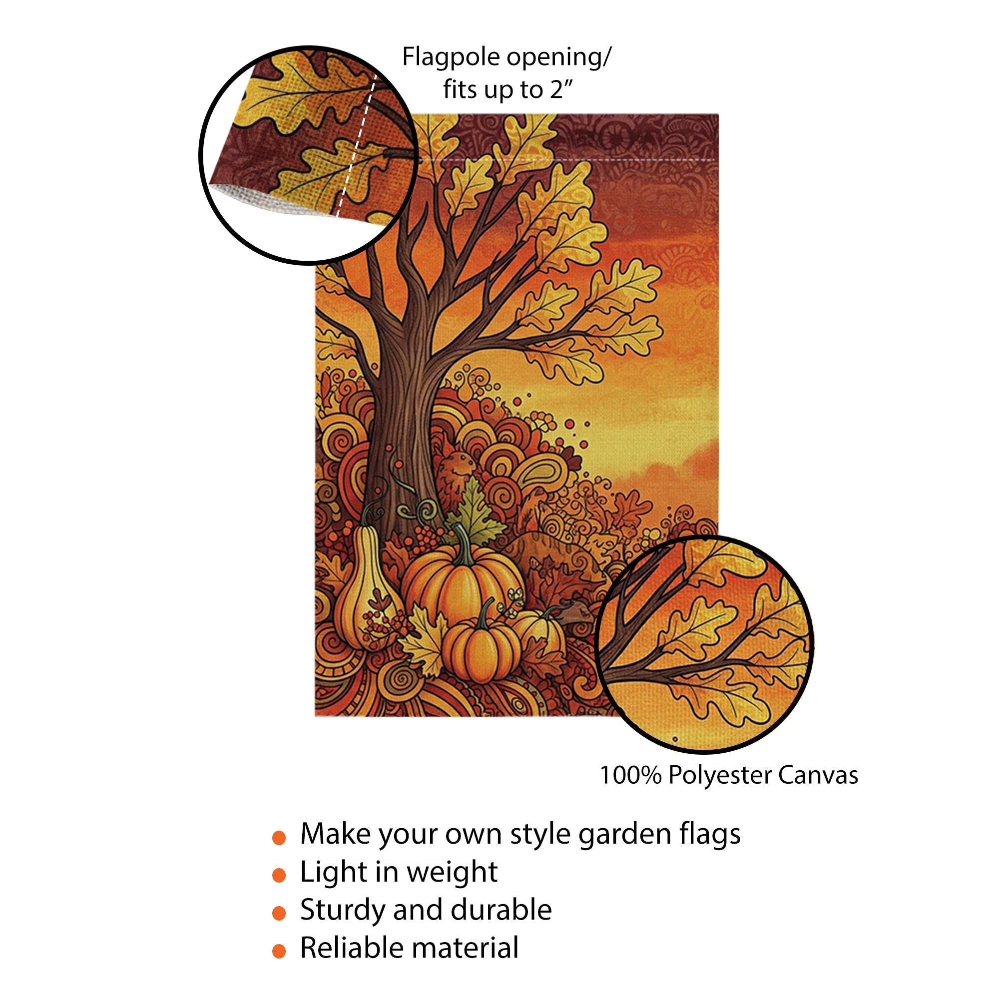 Fall Tree Garden Flag - Retro Autumn Pumpkins and Leaves Yard Decor, Thanksgiving Harvest Outdoor Flag for Seasonal Porch Display