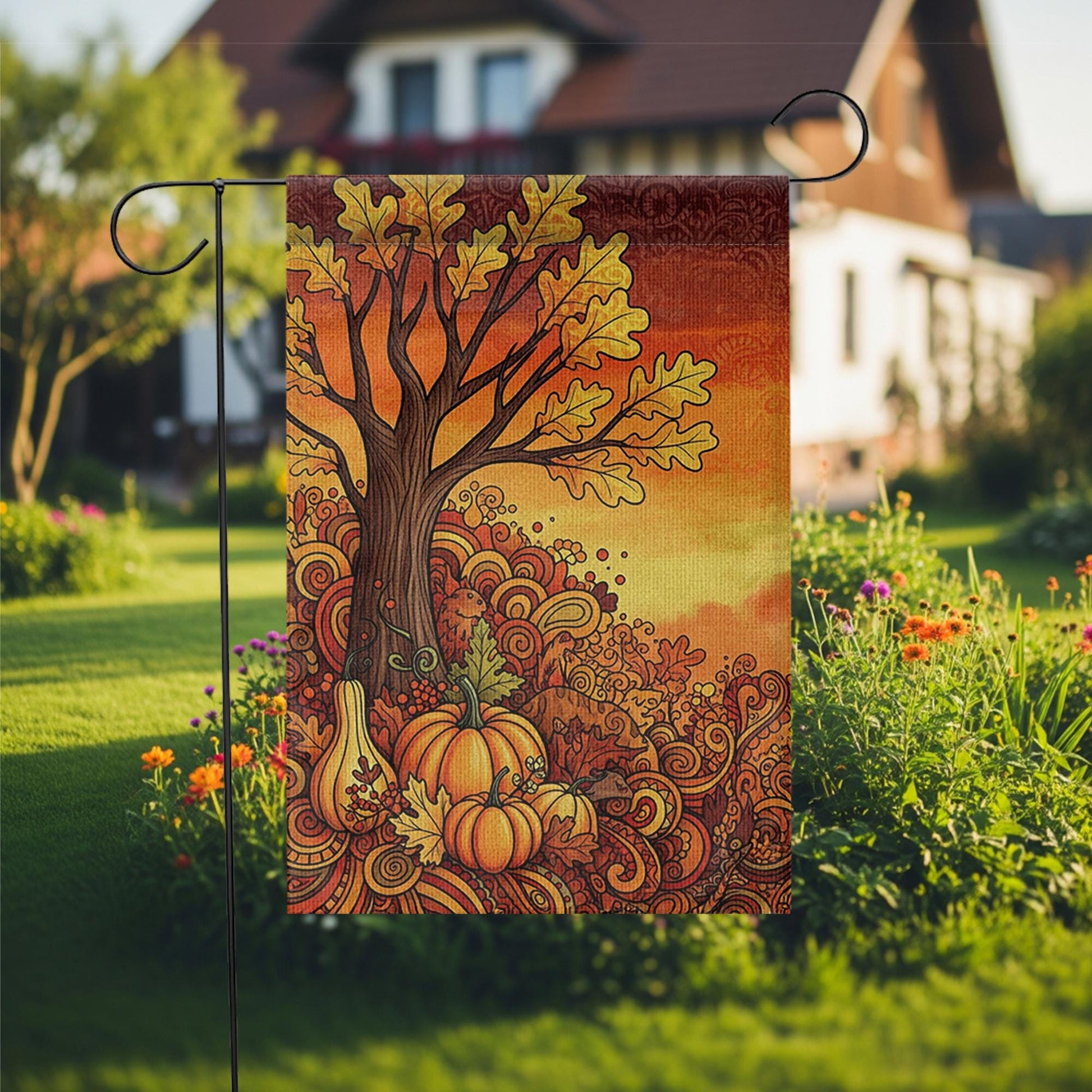 Fall Tree Garden Flag - Retro Autumn Pumpkins and Leaves Yard Decor, Thanksgiving Harvest Outdoor Flag for Seasonal Porch Display