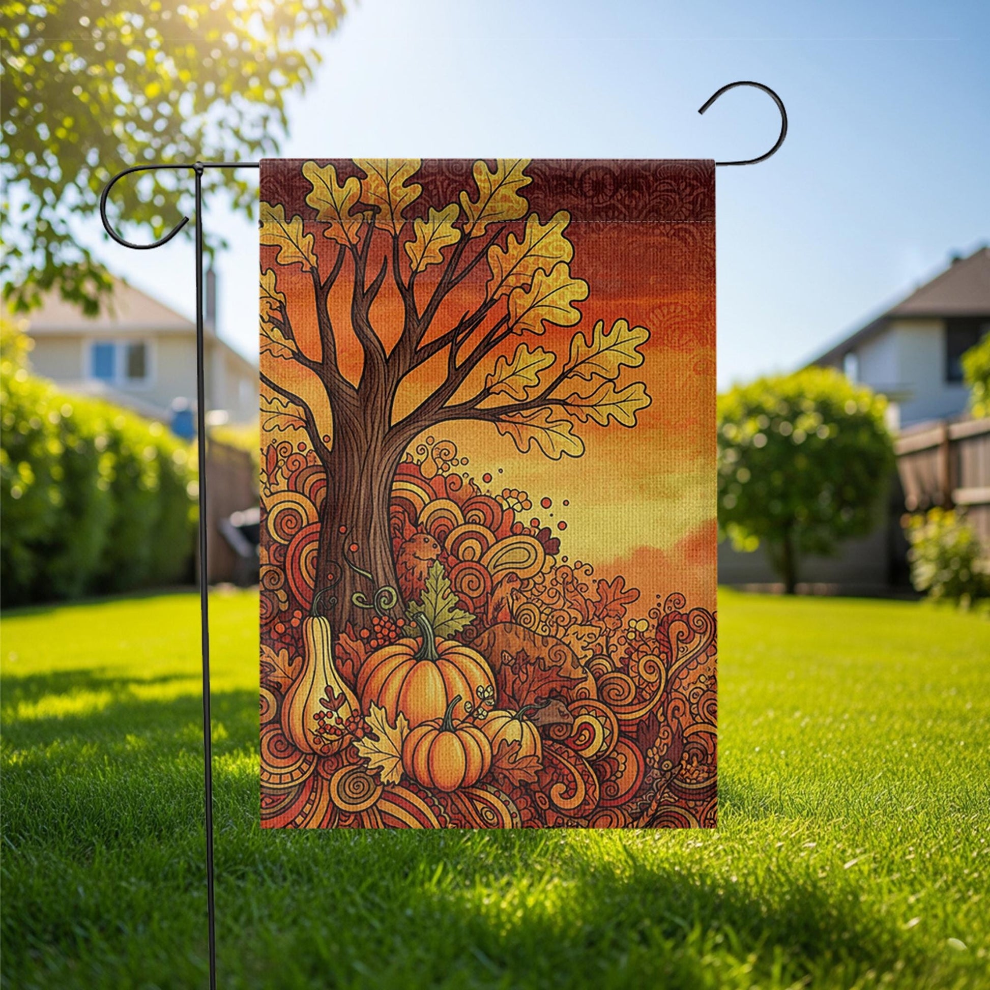 Fall Tree Garden Flag - Retro Autumn Pumpkins and Leaves Yard Decor, Thanksgiving Harvest Outdoor Flag for Seasonal Porch Display