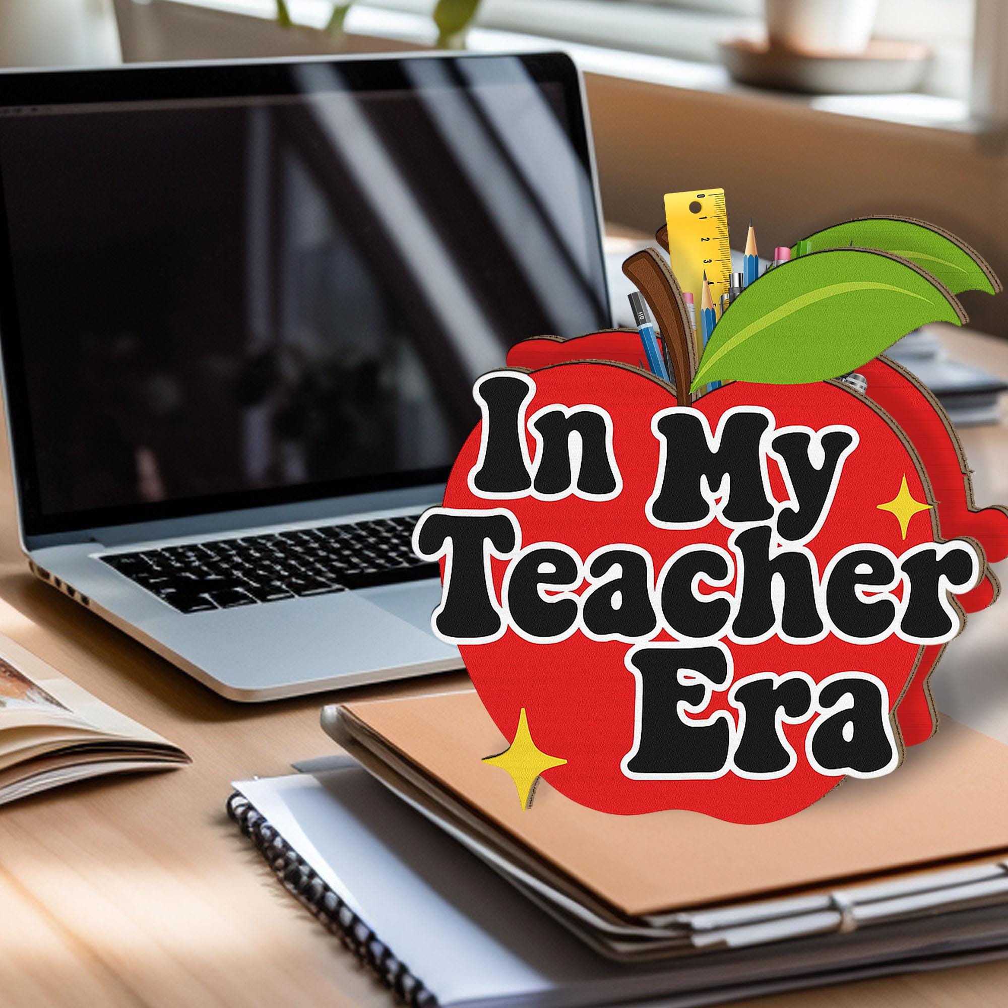 In My Teacher Era Pen Holder, Apple Shaped Desk Organizer, Back to School Teacher Gift, Cute Classroom Pencil Cup for Educators