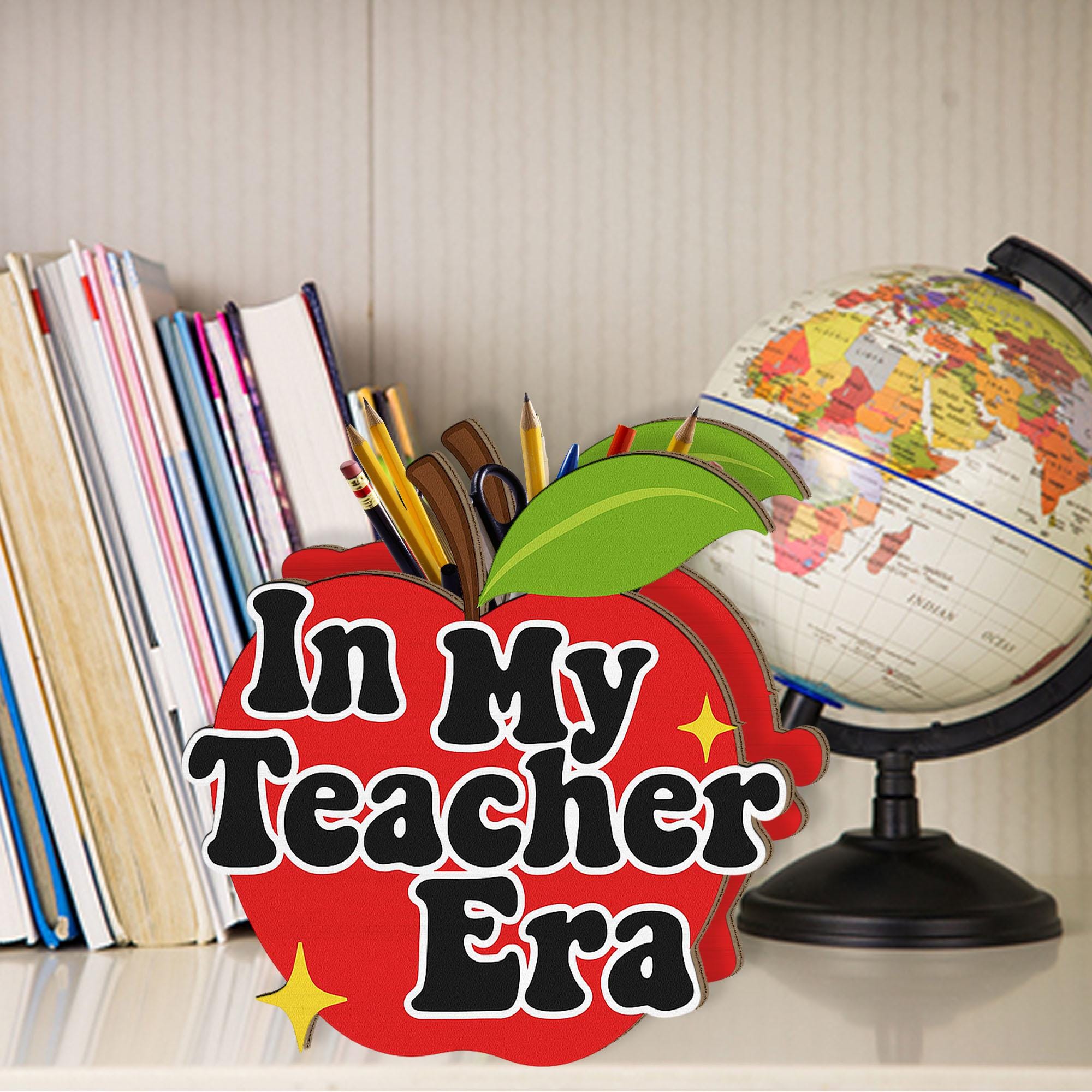 In My Teacher Era Pen Holder, Apple Shaped Desk Organizer, Back to School Teacher Gift, Cute Classroom Pencil Cup for Educators