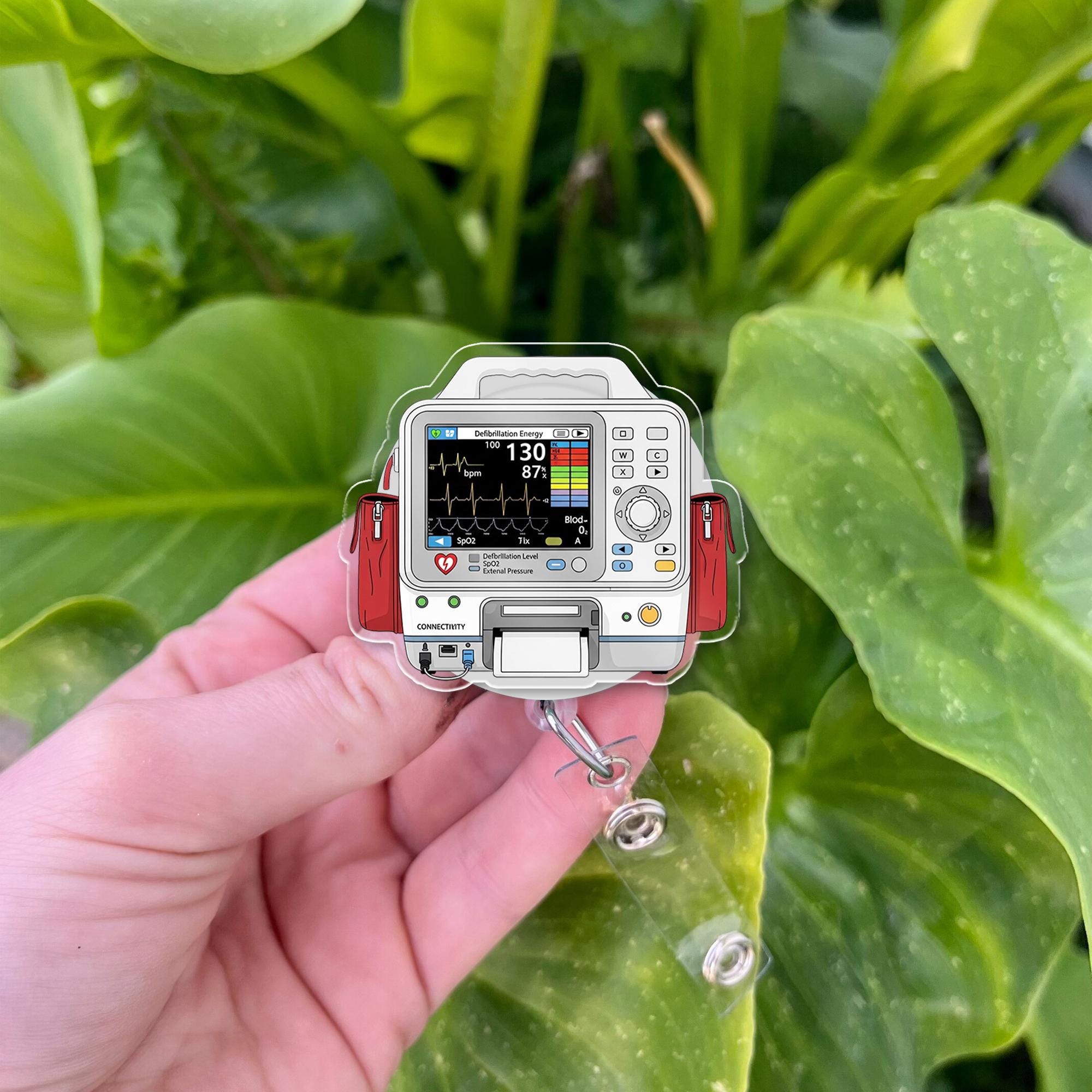 Defibrillator Badge Reel, Paramedic Nurse ID Holder, ECG Monitor Retractable Clip, Emt ER Tech Gift, Medical Accessory for Staff