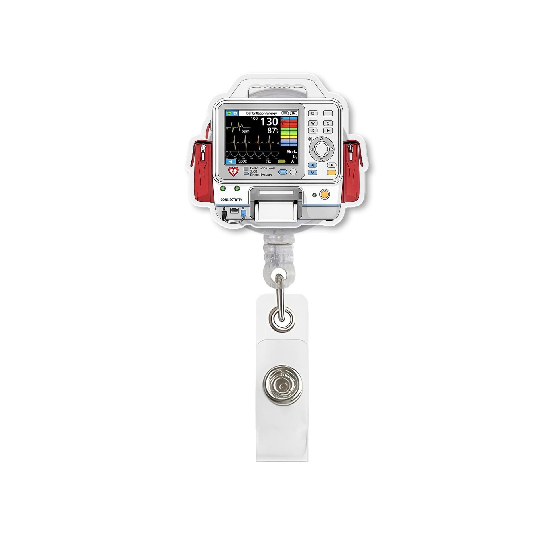 Defibrillator Badge Reel, Paramedic Nurse ID Holder, ECG Monitor Retractable Clip, Emt ER Tech Gift, Medical Accessory for Staff