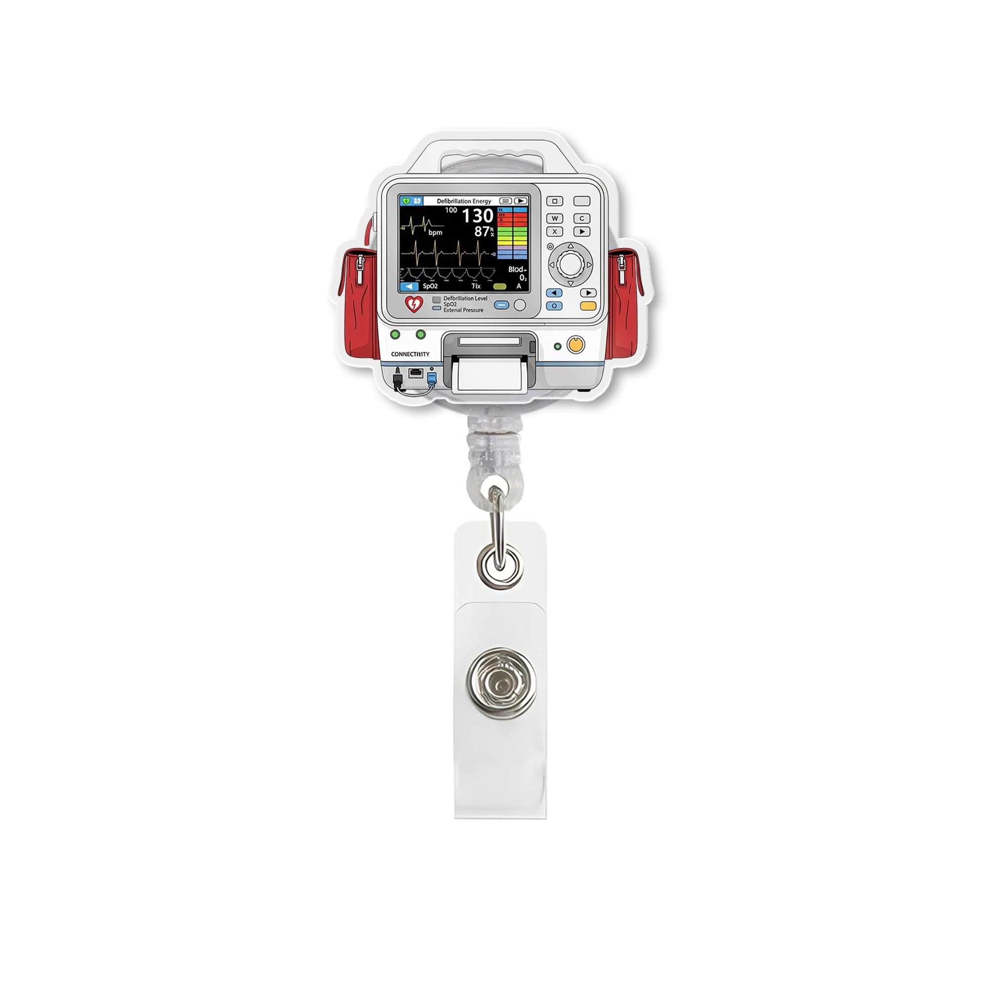 Defibrillator Badge Reel, Paramedic Nurse ID Holder, ECG Monitor Retractable Clip, Emt ER Tech Gift, Medical Accessory for Staff