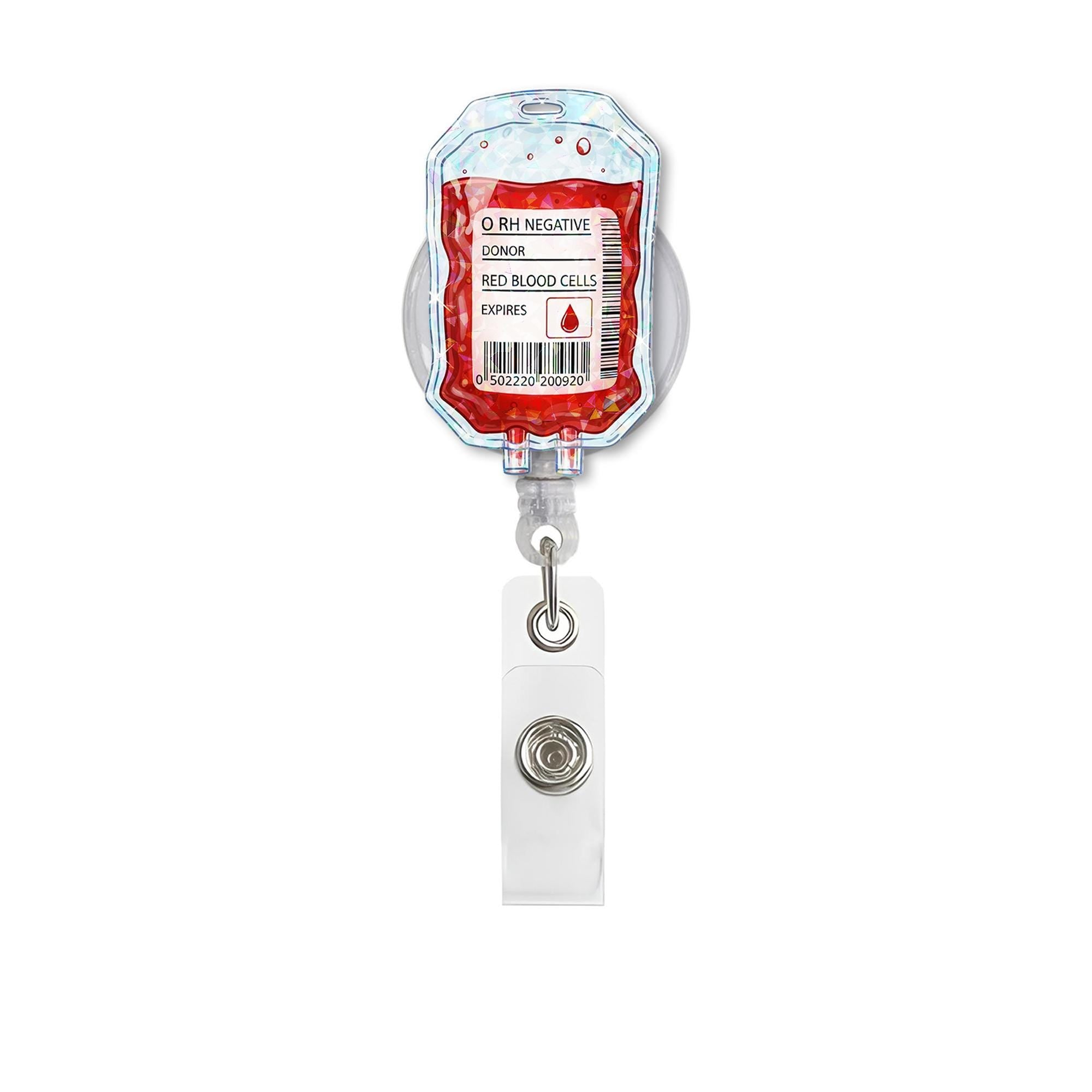 Blood Bag Hologram Badge Reel, O Negative ID Holder for Nurses and Medics, Funny Medical Retractable Clip, Phlebotomy Lab Tech Gift