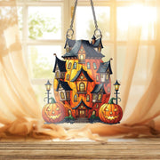 Pumpkin Haunted House Ornament , Halloween Window Hanging Decor, Spooky Fall Ornament, Jack-o’-Lantern Home Decoration