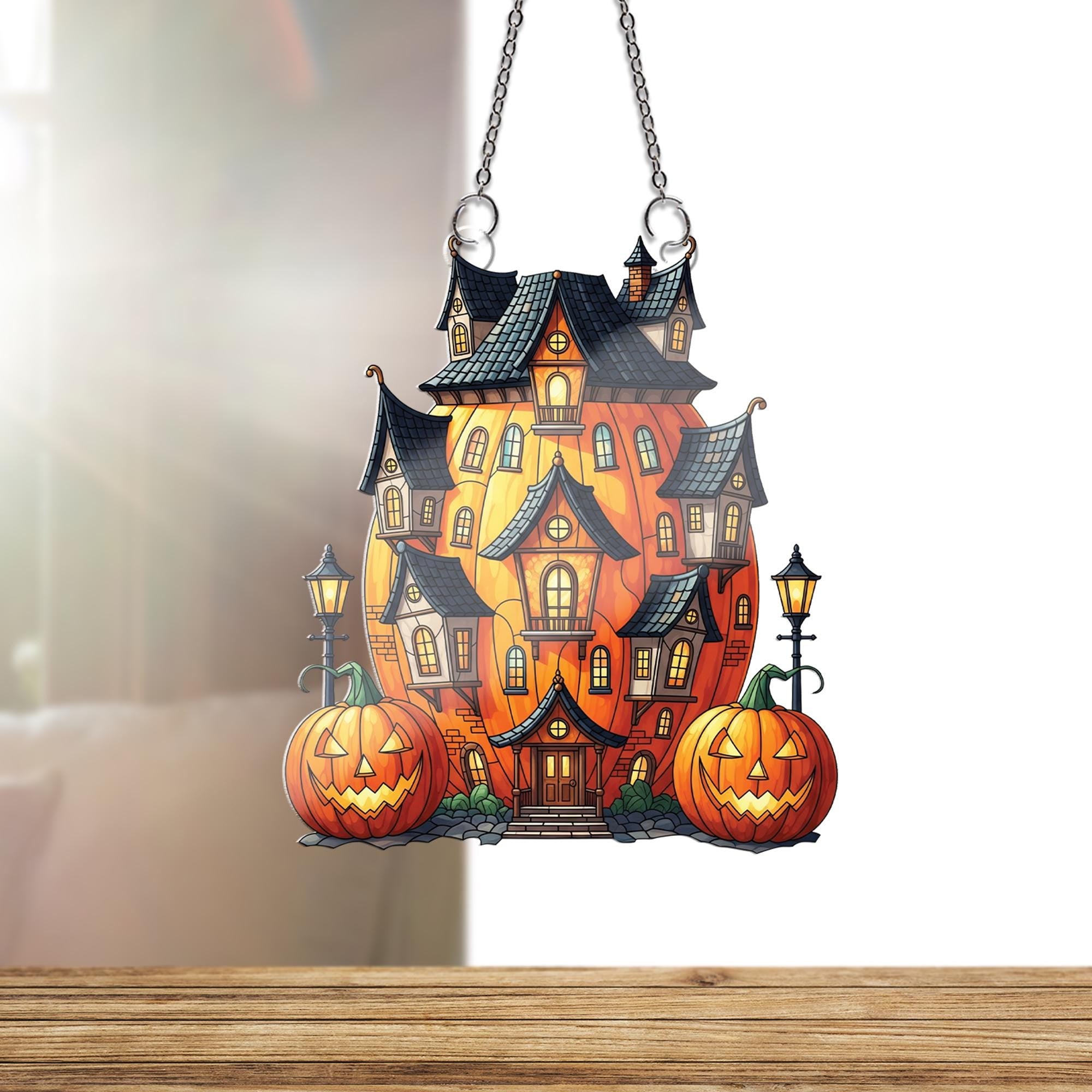 Pumpkin Haunted House Ornament , Halloween Window Hanging Decor, Spooky Fall Ornament, Jack-o’-Lantern Home Decoration