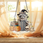 Witch Raccoon Halloween Ornament , Spooky Trash Panda Window Decor, Pumpkin Skull Candle Fall Decoration, Cute Goth Gift