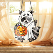 Ghost Raccoon Halloween Ornament , Trick or Treat Candy Pumpkin Window Decor, Cute Fall Animal Ornament, Spooky Gift