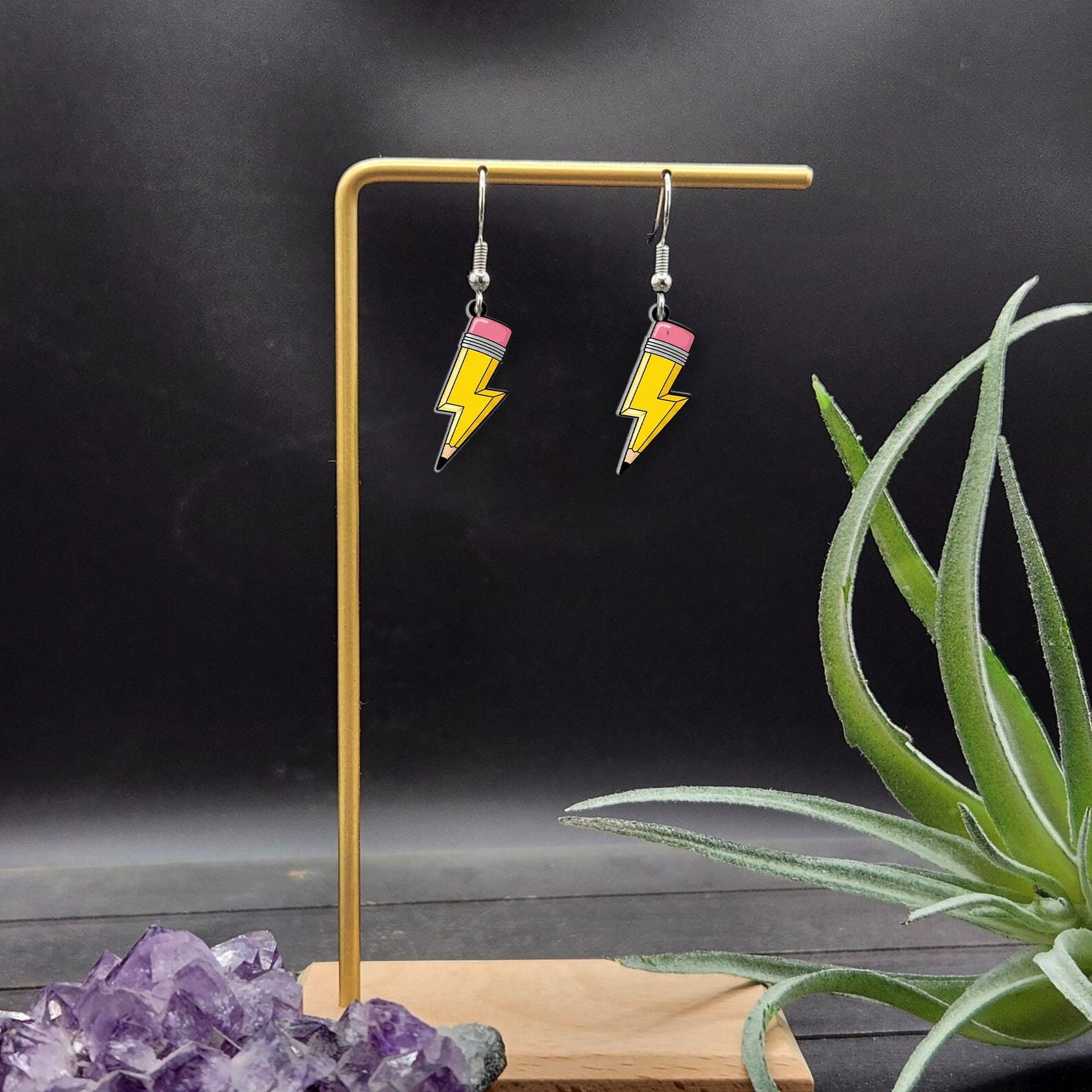 Lightning Pencil Earrings, Back to School Teacher Gift, Fun School Jewelry, Cute Classroom Accessory, Teacher Appreciation