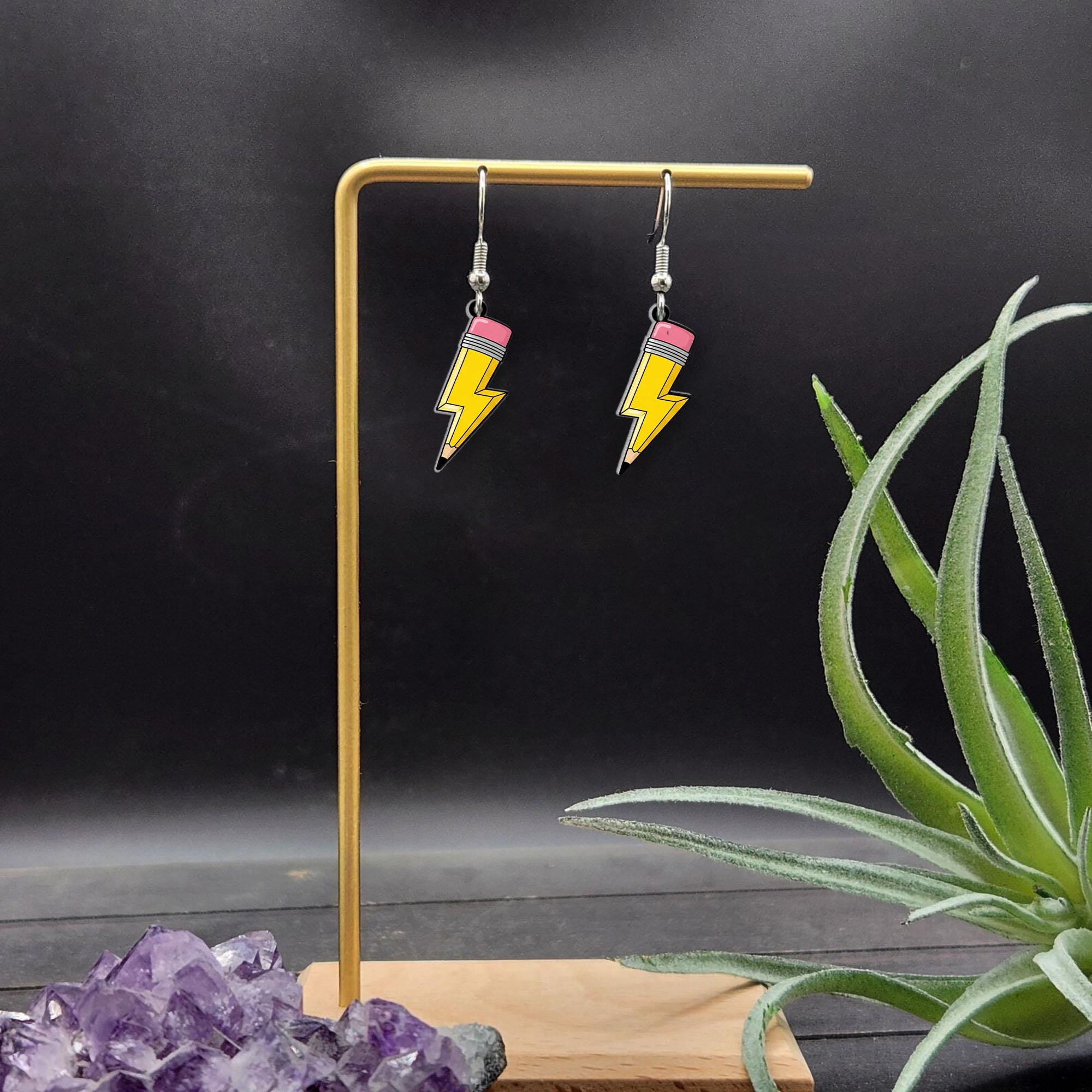 Lightning Pencil Earrings, Back to School Teacher Gift, Fun School Jewelry, Cute Classroom Accessory, Teacher Appreciation