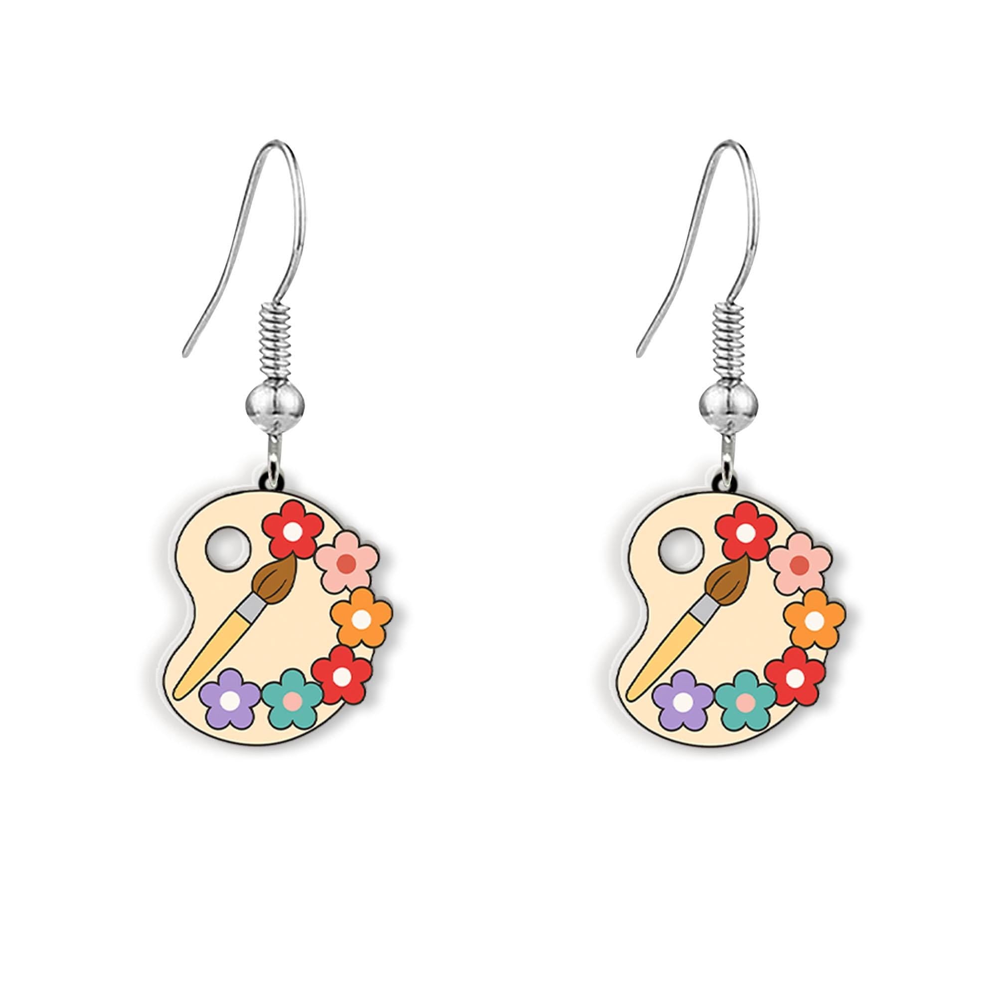 Artist Palette Earrings, Back to School Gift for Art Teacher, Floral Art Jewelry, Fun Art Class Accessory, Creative Teacher Style
