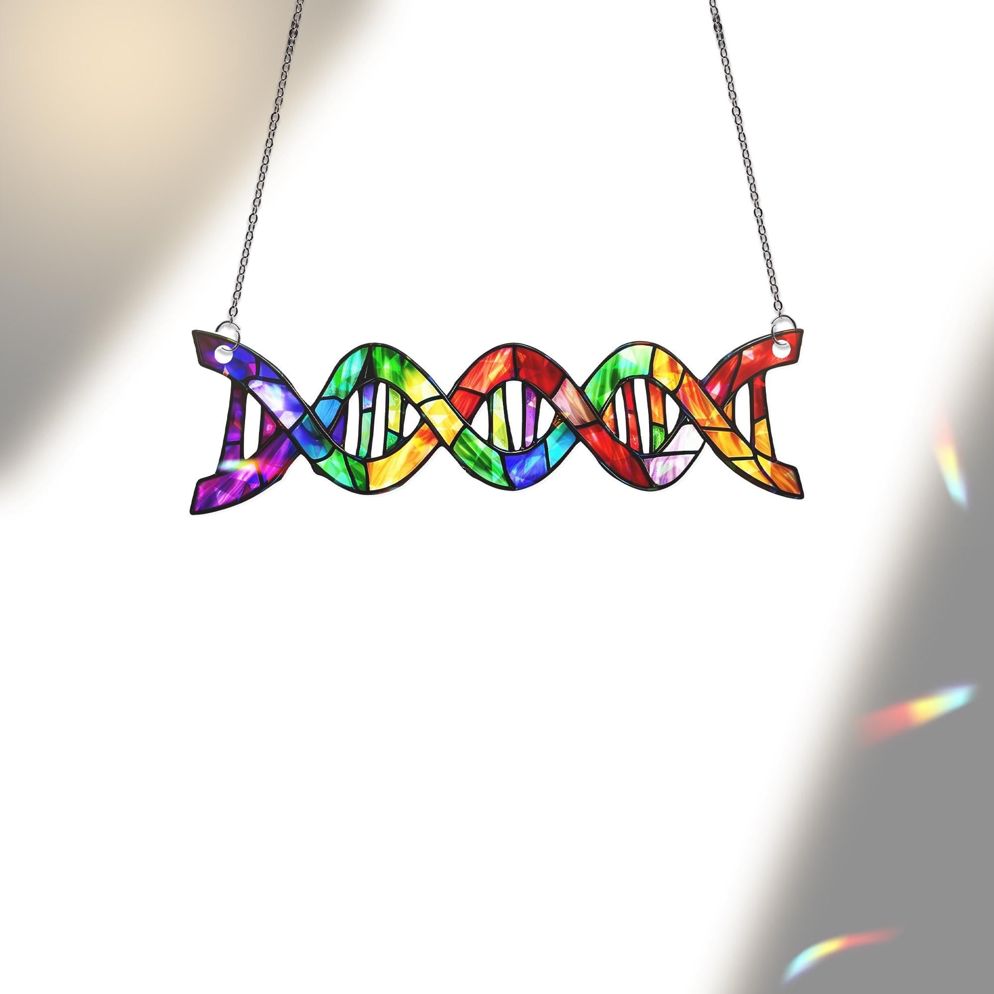 Rainbow DNA Acrylic Window Hanging | LGBTQ+ Science Suncatcher | Pride Month Decor | Colorful Queer Gift | Genetics Pride Ornament