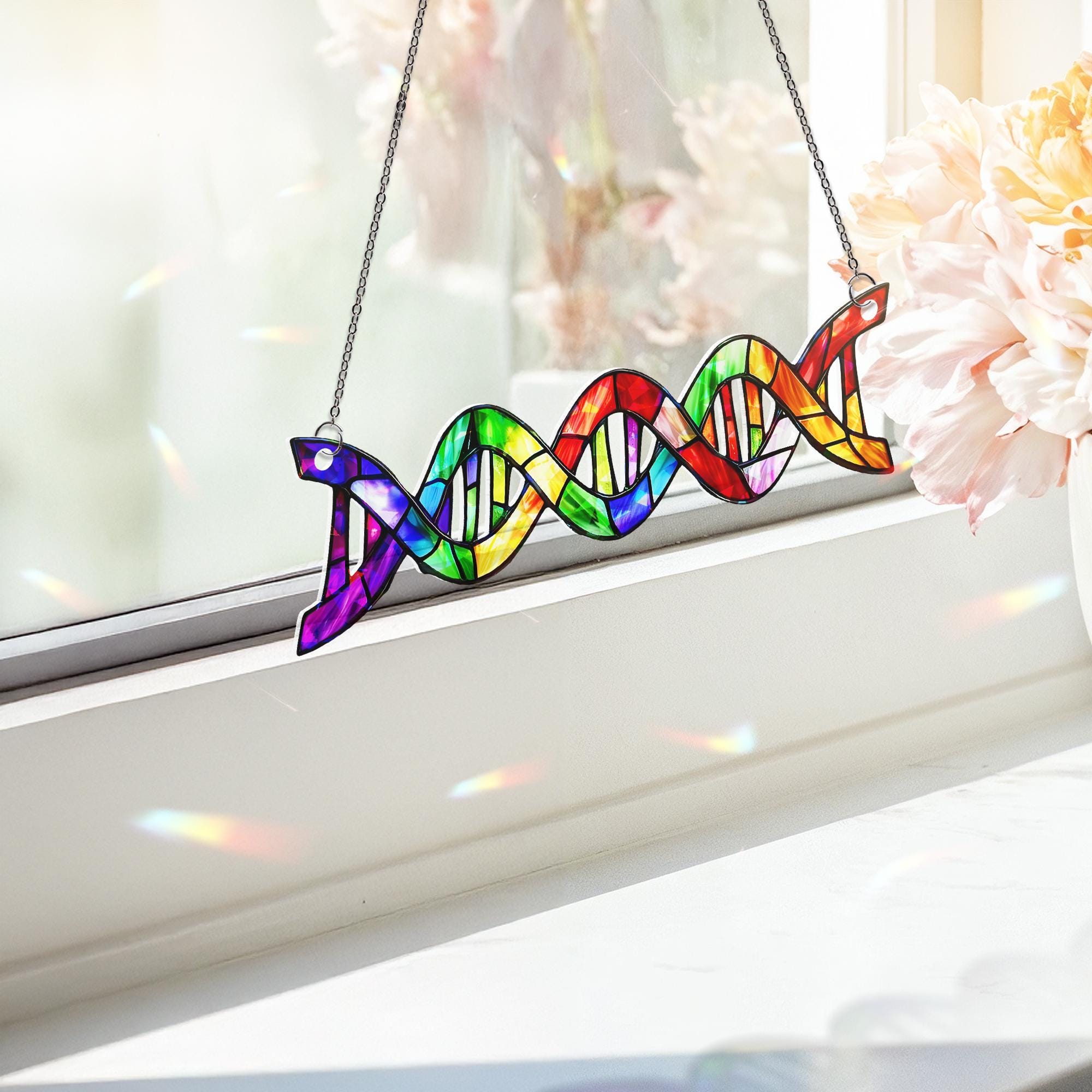 Rainbow DNA Acrylic Window Hanging | LGBTQ+ Science Suncatcher | Pride Month Decor | Colorful Queer Gift | Genetics Pride Ornament