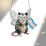 Trans Pride Opossum Acrylic Window hanging – Holographic Fairy Animal Window Hanging, LGBTQ+ Acrylic Decor Gift