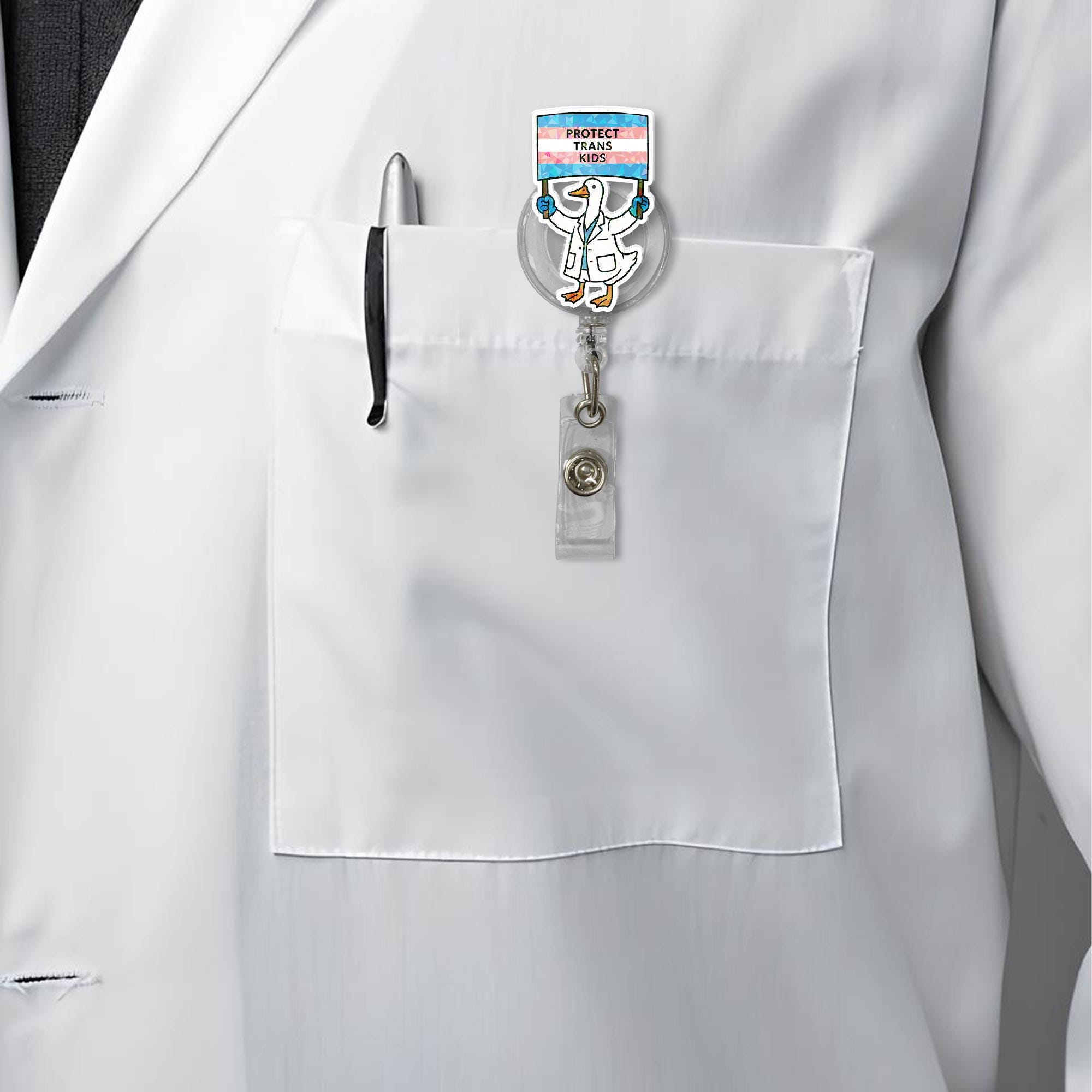 Protect Trans Kids Badge Reel | LGBTQ+ Doctor Goose ID Holder | Trans Pride Nurse Clip | Inclusive Healthcare Gift | Pride Month Reel