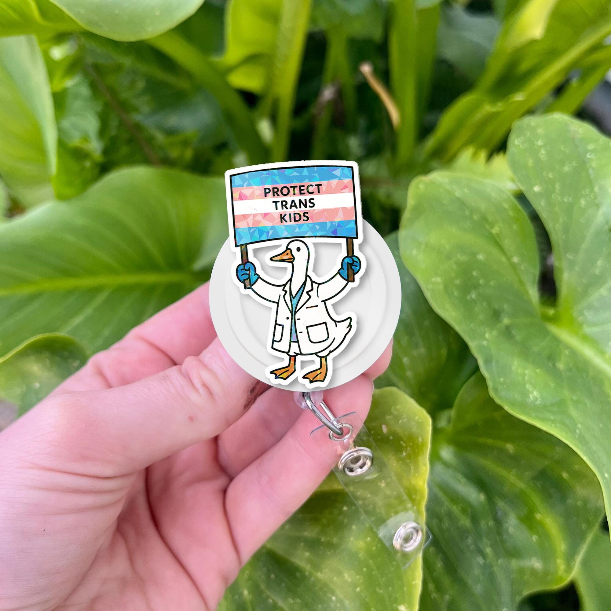 Protect Trans Kids Badge Reel | LGBTQ+ Doctor Goose ID Holder | Trans Pride Nurse Clip | Inclusive Healthcare Gift | Pride Month Reel