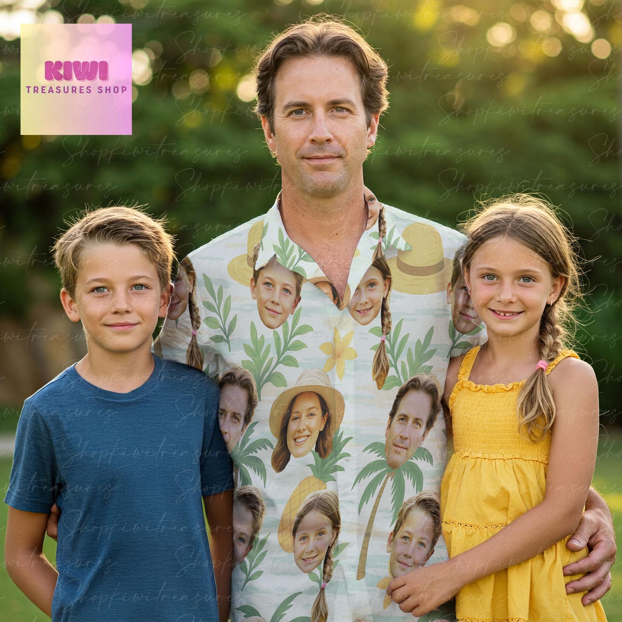 Custom Family Face Hawaiian Shirt – Personalized Unisex Tropical Vacation Shirt, Funny Beach Matching Outfit for Dad, Mom & Kids
