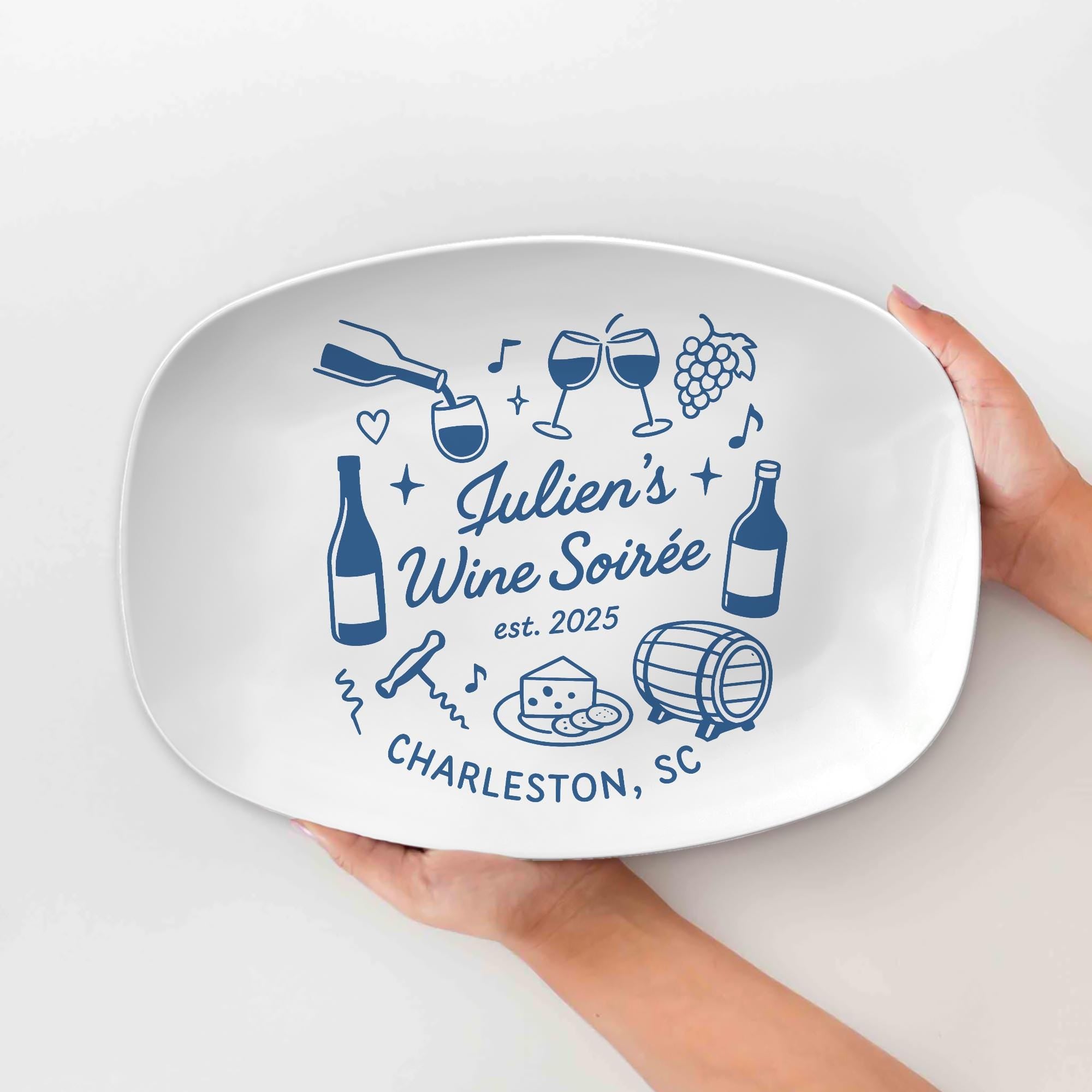 Custom Wine Party Platter – Personalized Bridal Shower or Bachelorette Gift, Club Soirée Cheese Plate, Wedding Hostess Keepsake