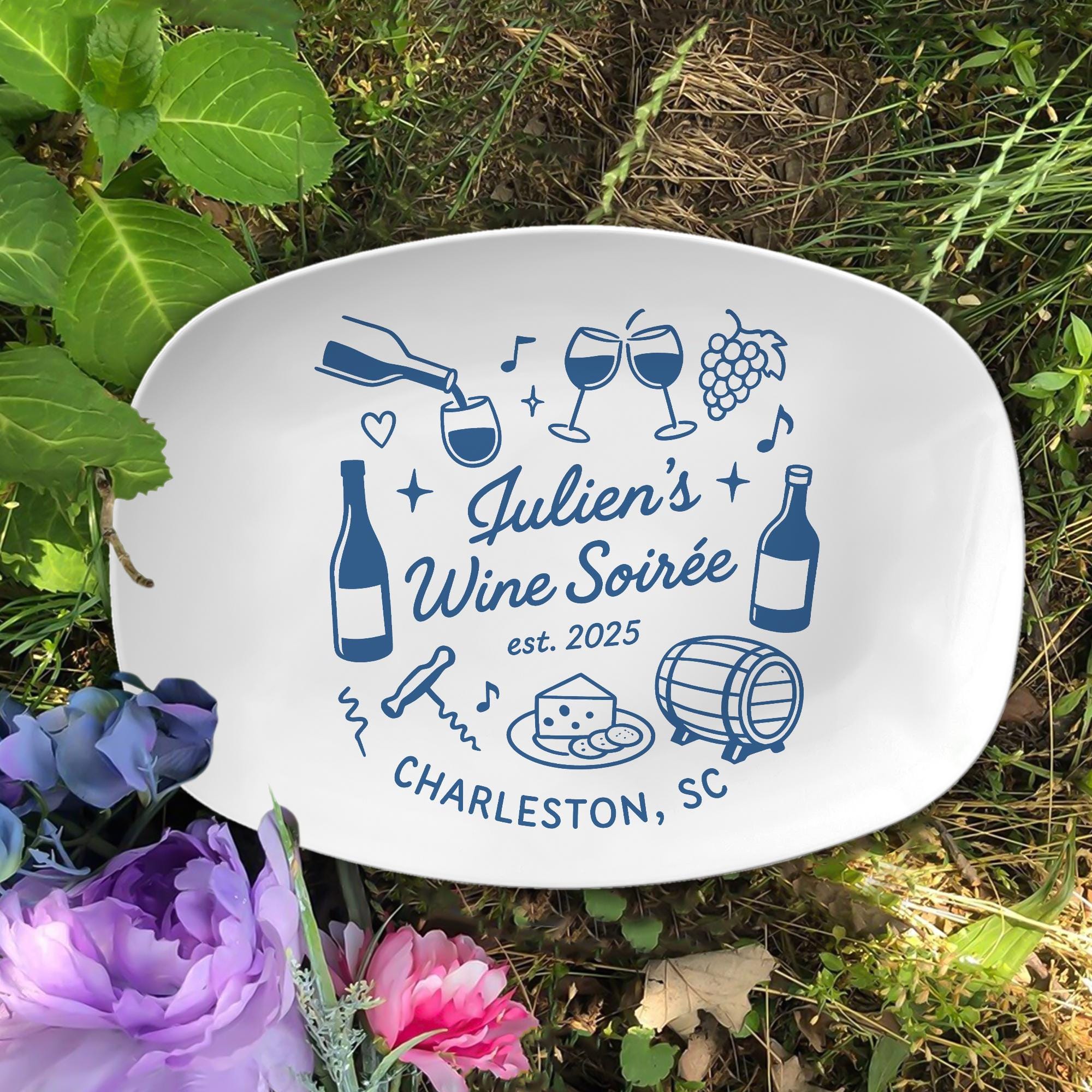 Custom Wine Party Platter – Personalized Bridal Shower or Bachelorette Gift, Club Soirée Cheese Plate, Wedding Hostess Keepsake