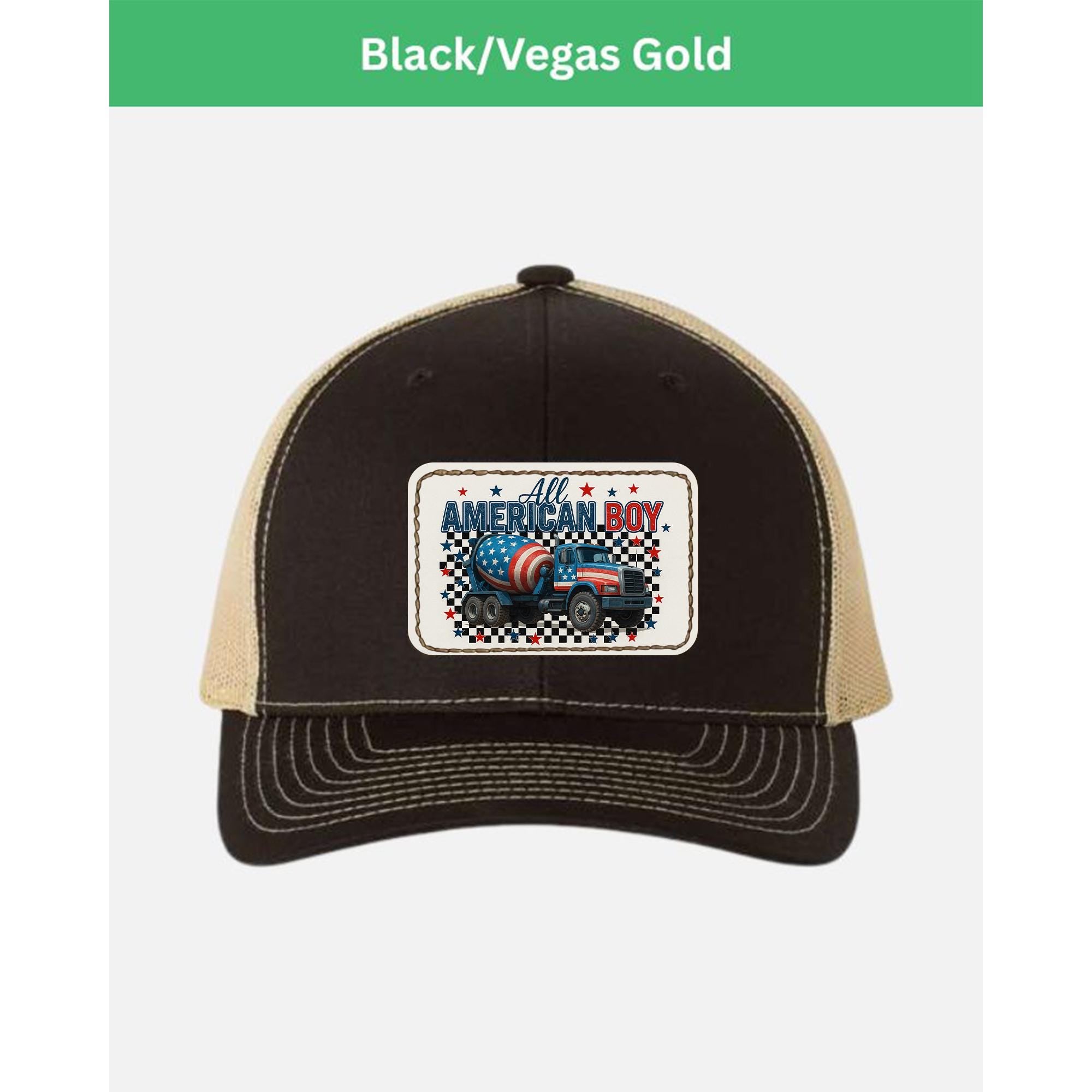 All American Boy Cement Truck Leather Patch Hat, Patriotic USA Flag Snapback Trucker Cap, Construction Gift, Mesh Back Boy Hat, Gift For Him