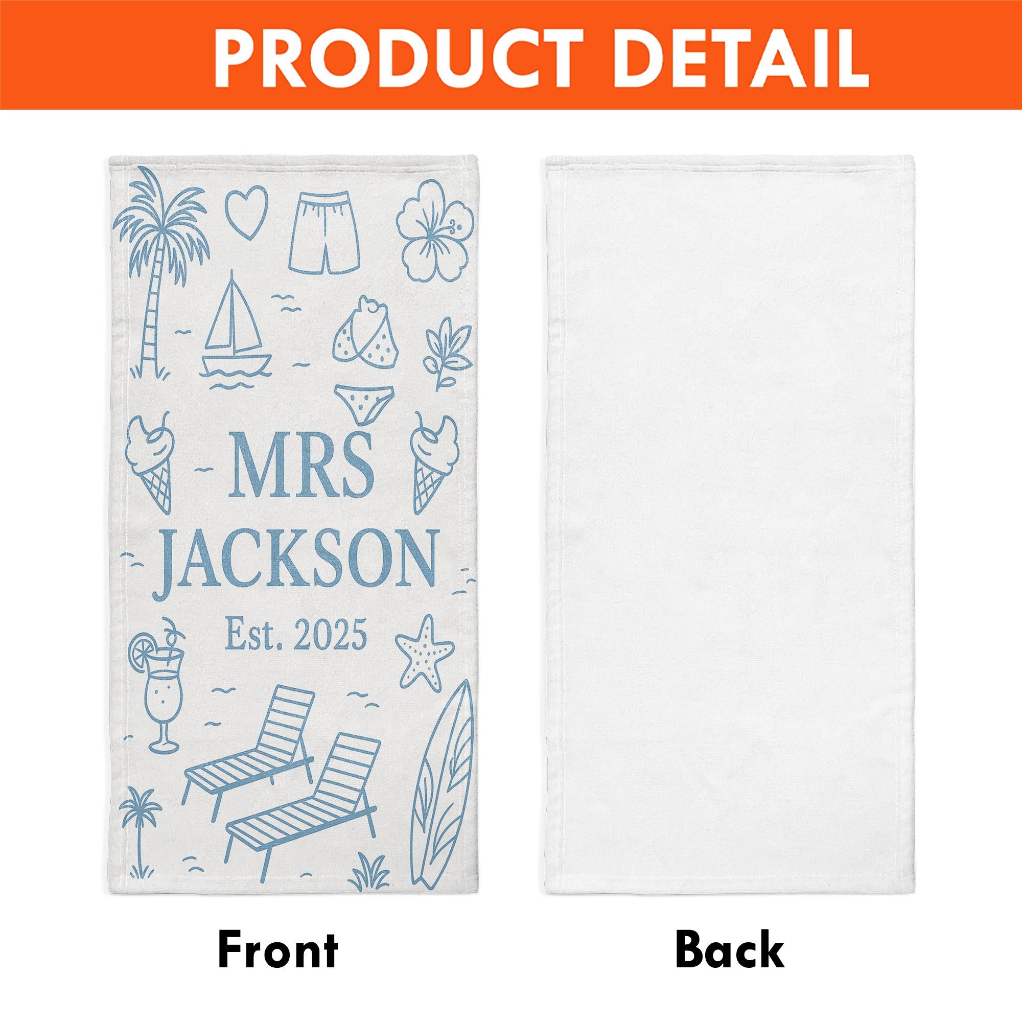 Custom Honeymoon Towel – Personalized Mr. & Mrs. Beach Towel, Wedding Gift for Couple, Tropical Vacation Pool Spa Towel, Est. Year