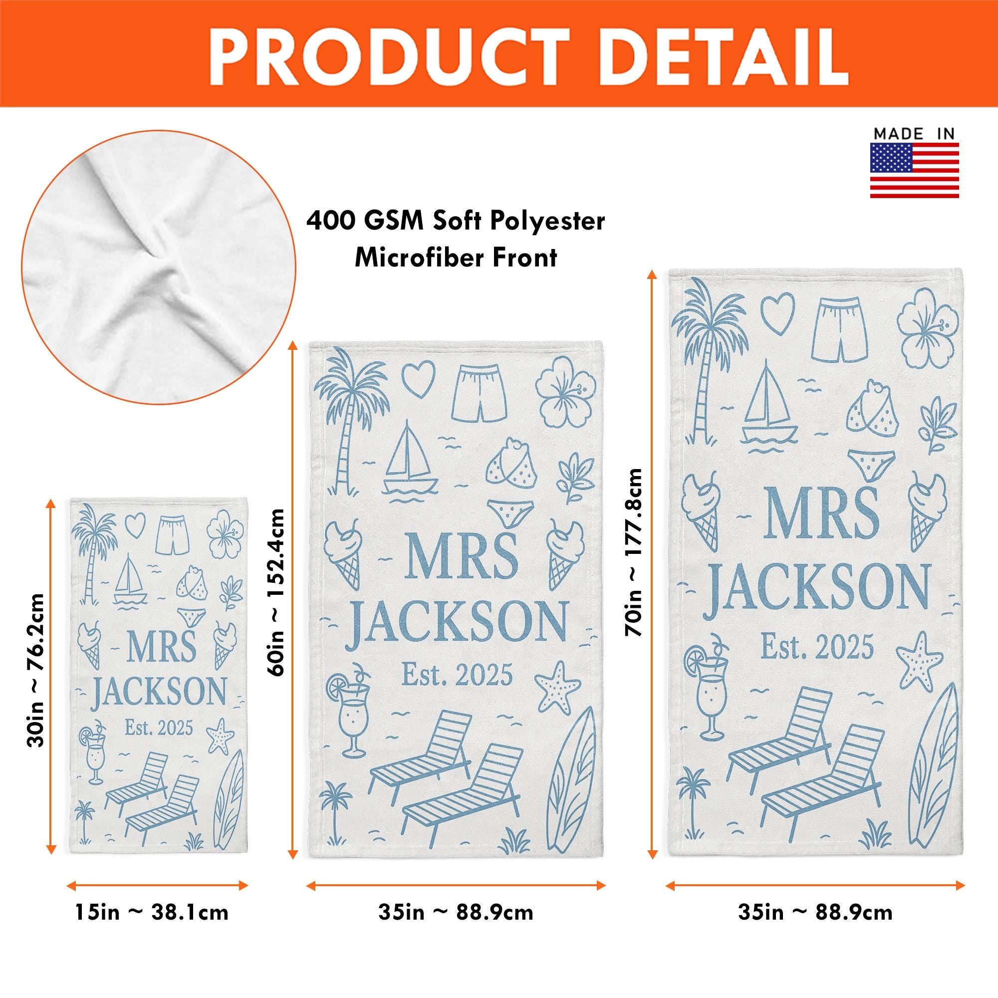 Custom Honeymoon Towel – Personalized Mr. & Mrs. Beach Towel, Wedding Gift for Couple, Tropical Vacation Pool Spa Towel, Est. Year