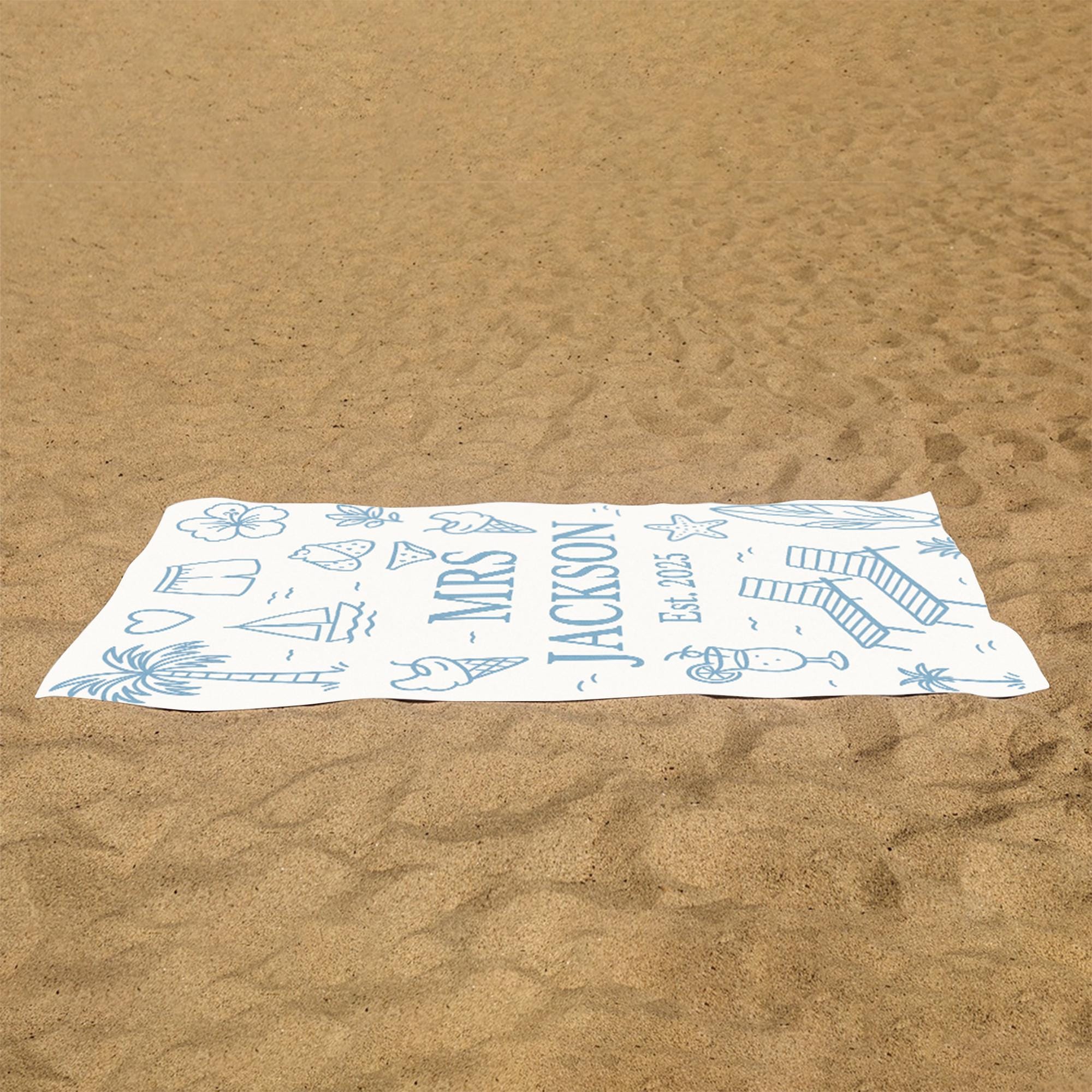 Custom Honeymoon Towel – Personalized Mr. & Mrs. Beach Towel, Wedding Gift for Couple, Tropical Vacation Pool Spa Towel, Est. Year