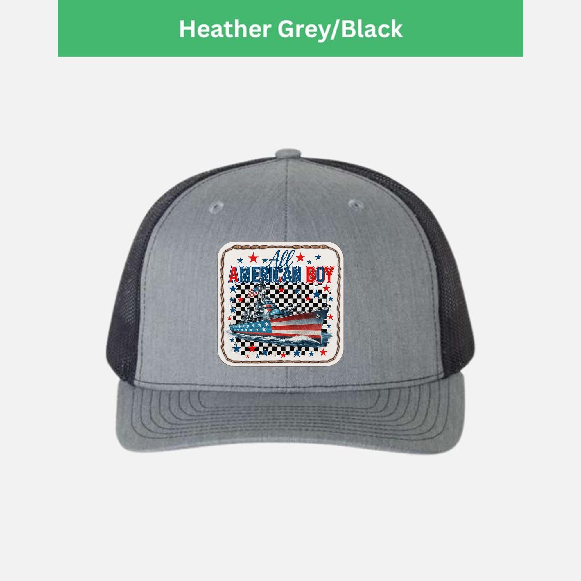 All American Boy Trucker Hat – Patriotic Battleship Cap for Men – USA Flag Navy Hat – 4th of July Gift – Retro Americana Style