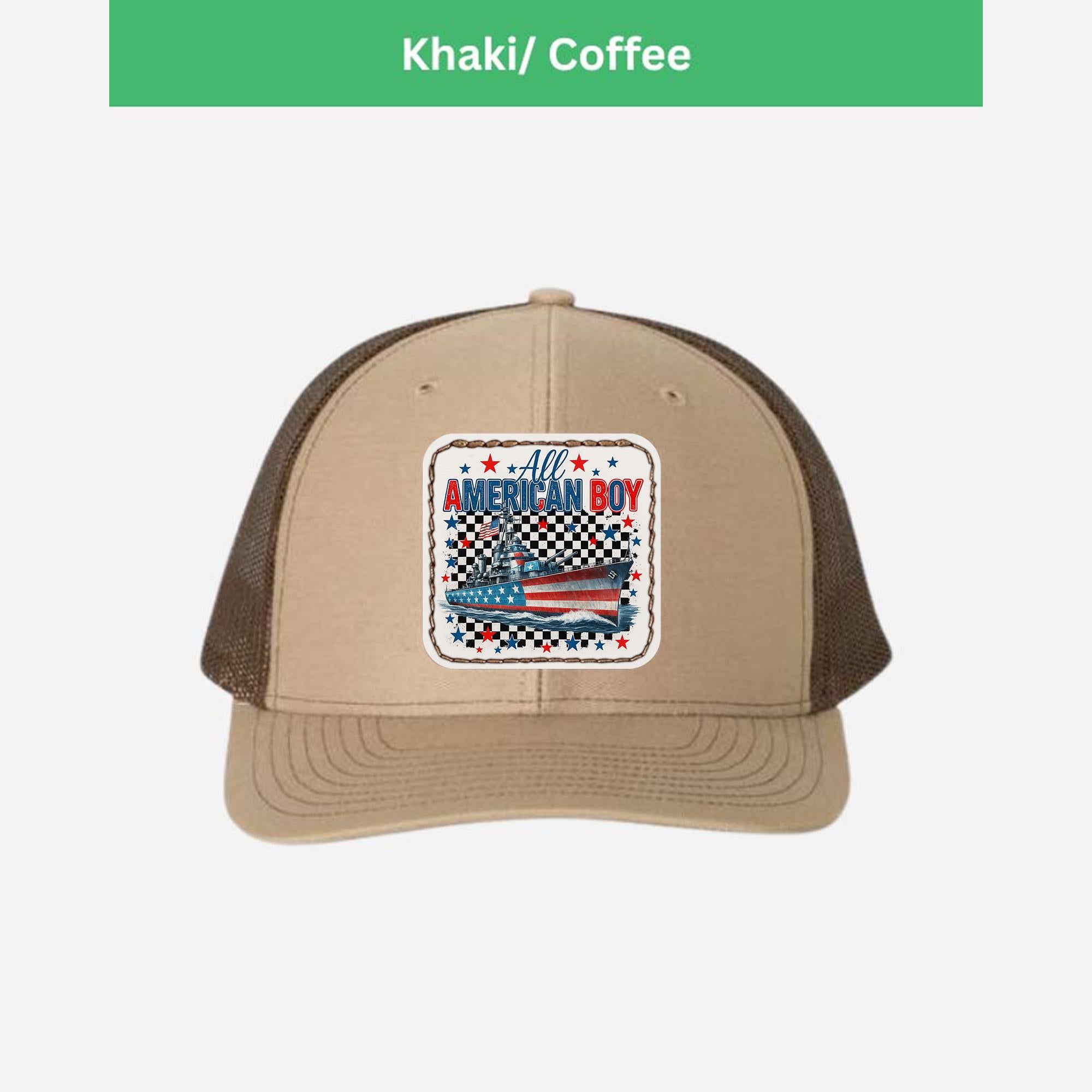 All American Boy Trucker Hat – Patriotic Battleship Cap for Men – USA Flag Navy Hat – 4th of July Gift – Retro Americana Style