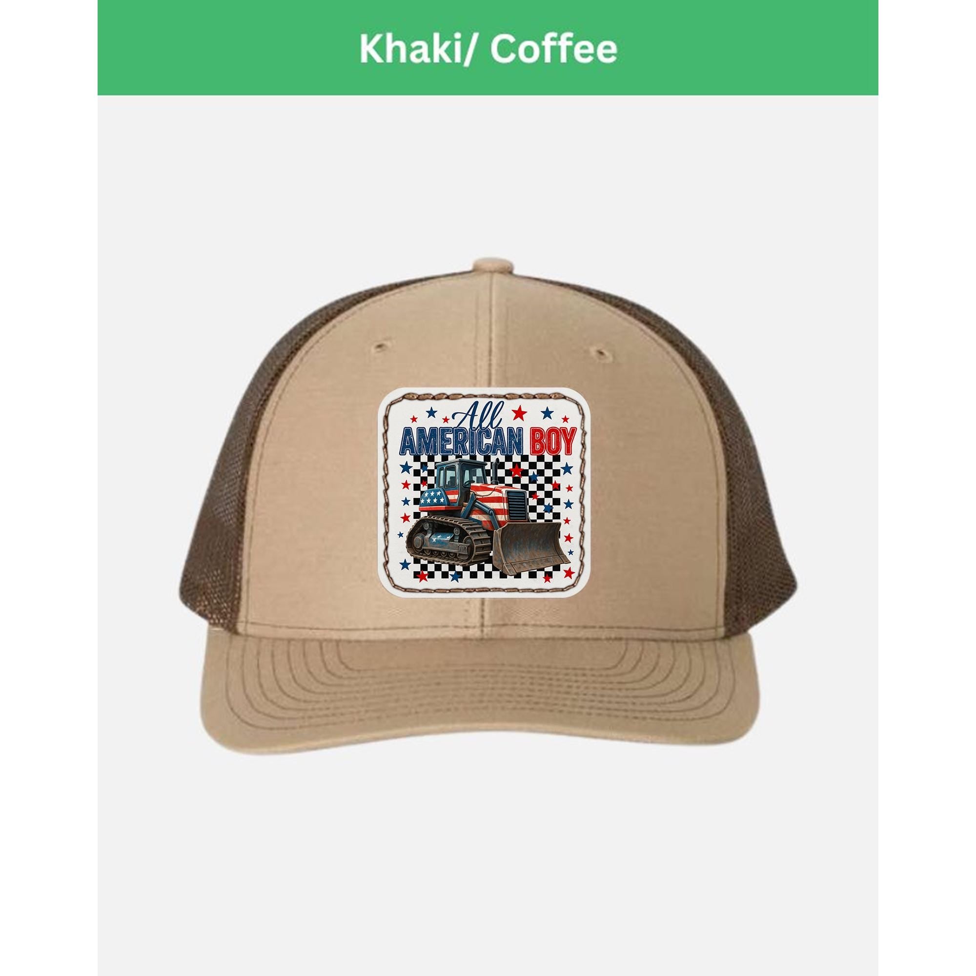 All American Boy Trucker Hat – Bulldozer Construction Cap for Kids or Men – Patriotic USA Gift – Heavy Equipment Operator Hat