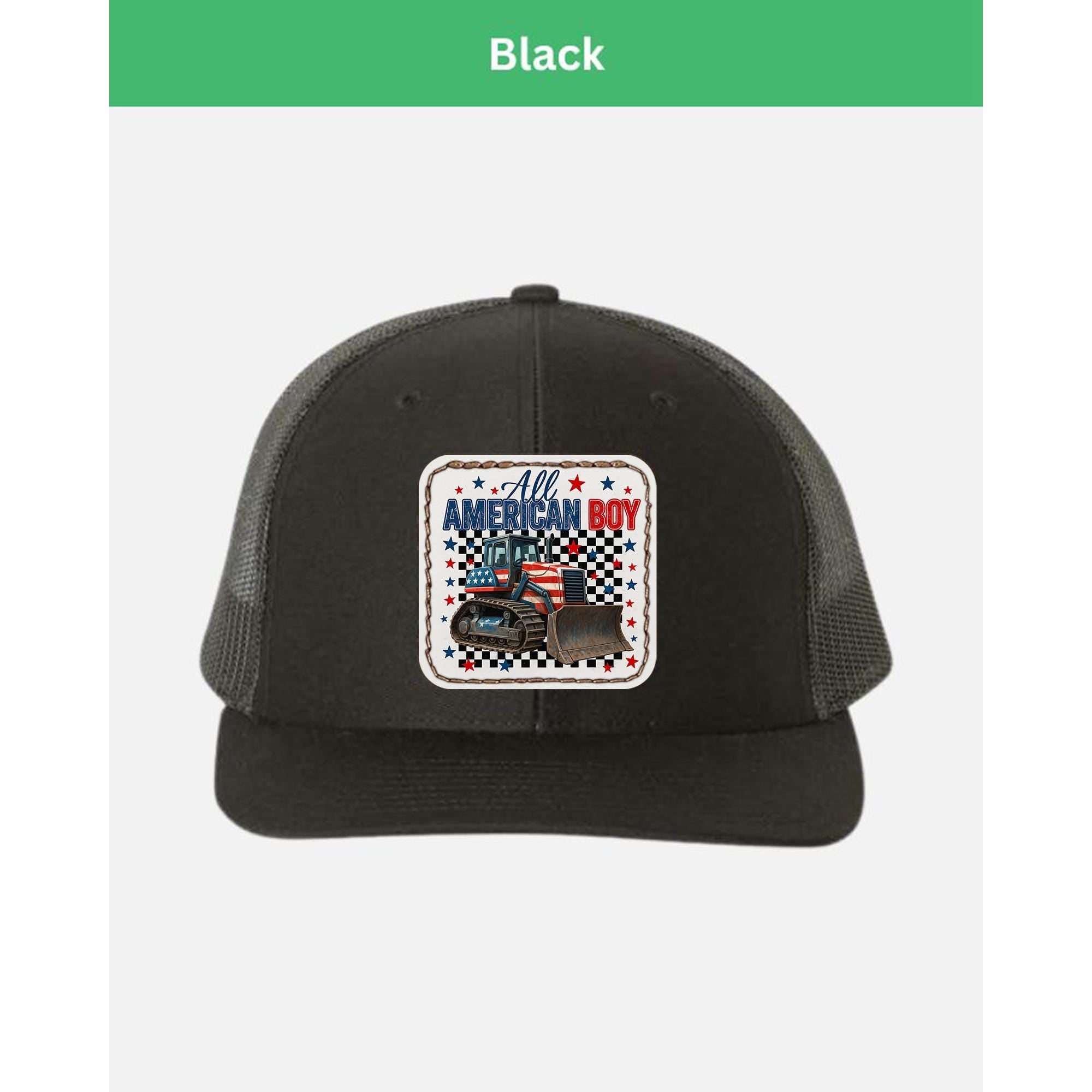 All American Boy Trucker Hat – Bulldozer Construction Cap for Kids or Men – Patriotic USA Gift – Heavy Equipment Operator Hat