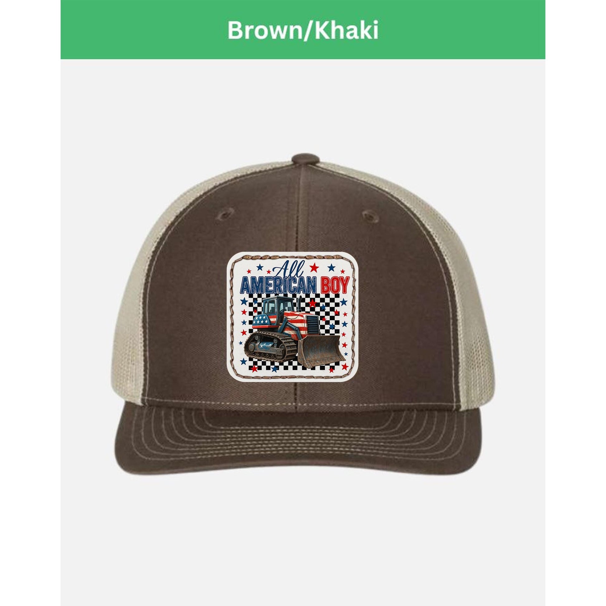 All American Boy Trucker Hat – Bulldozer Construction Cap for Kids or Men – Patriotic USA Gift – Heavy Equipment Operator Hat