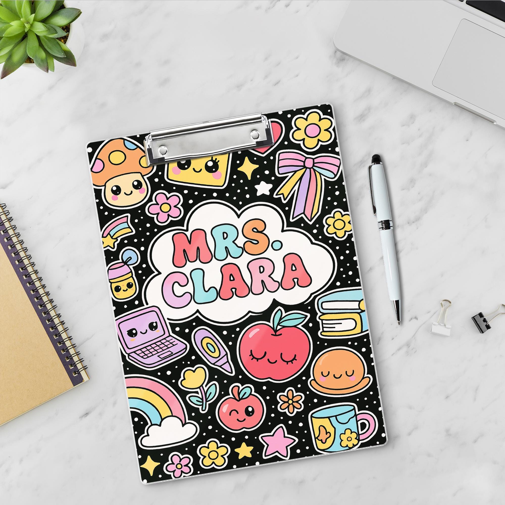 Personalized Kawaii Teacher Clipboard – Personalized Cute Clipboard for School, Custom Name Classroom Supply, Gift for Teachers