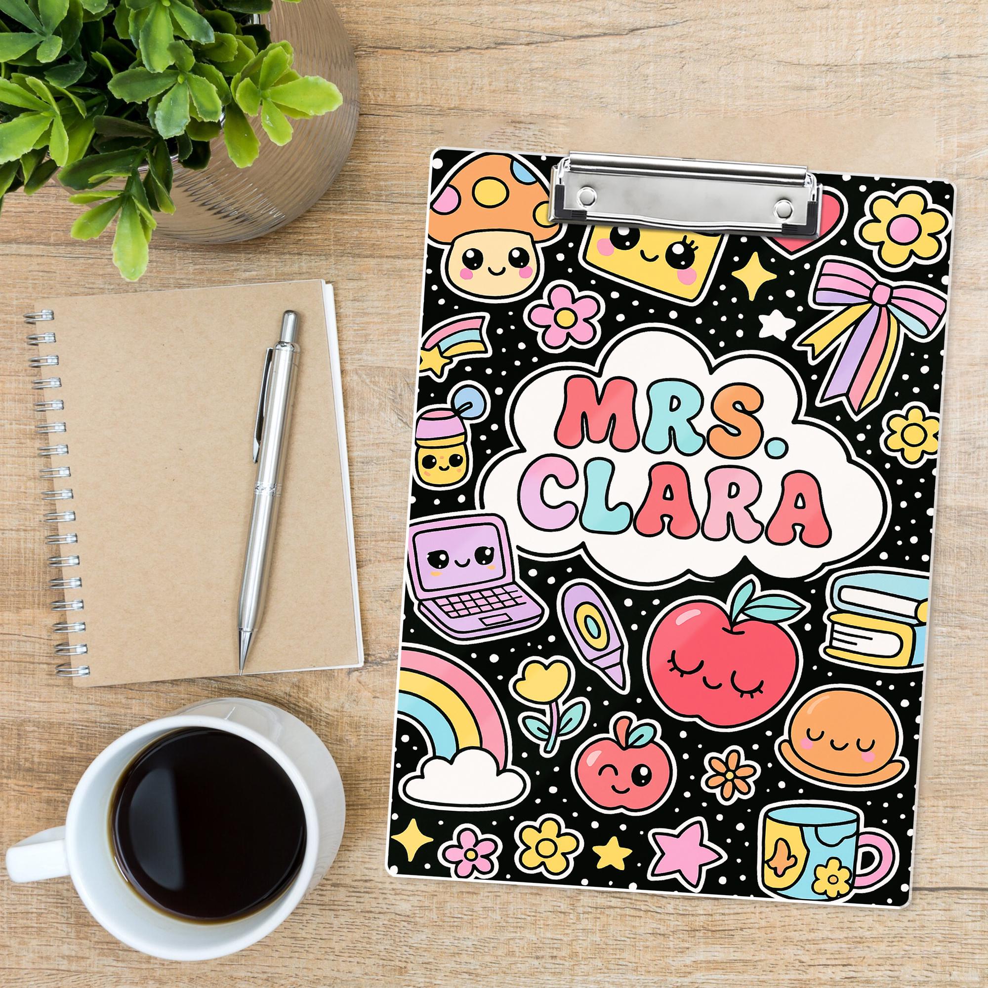Personalized Kawaii Teacher Clipboard – Personalized Cute Clipboard for School, Custom Name Classroom Supply, Gift for Teachers
