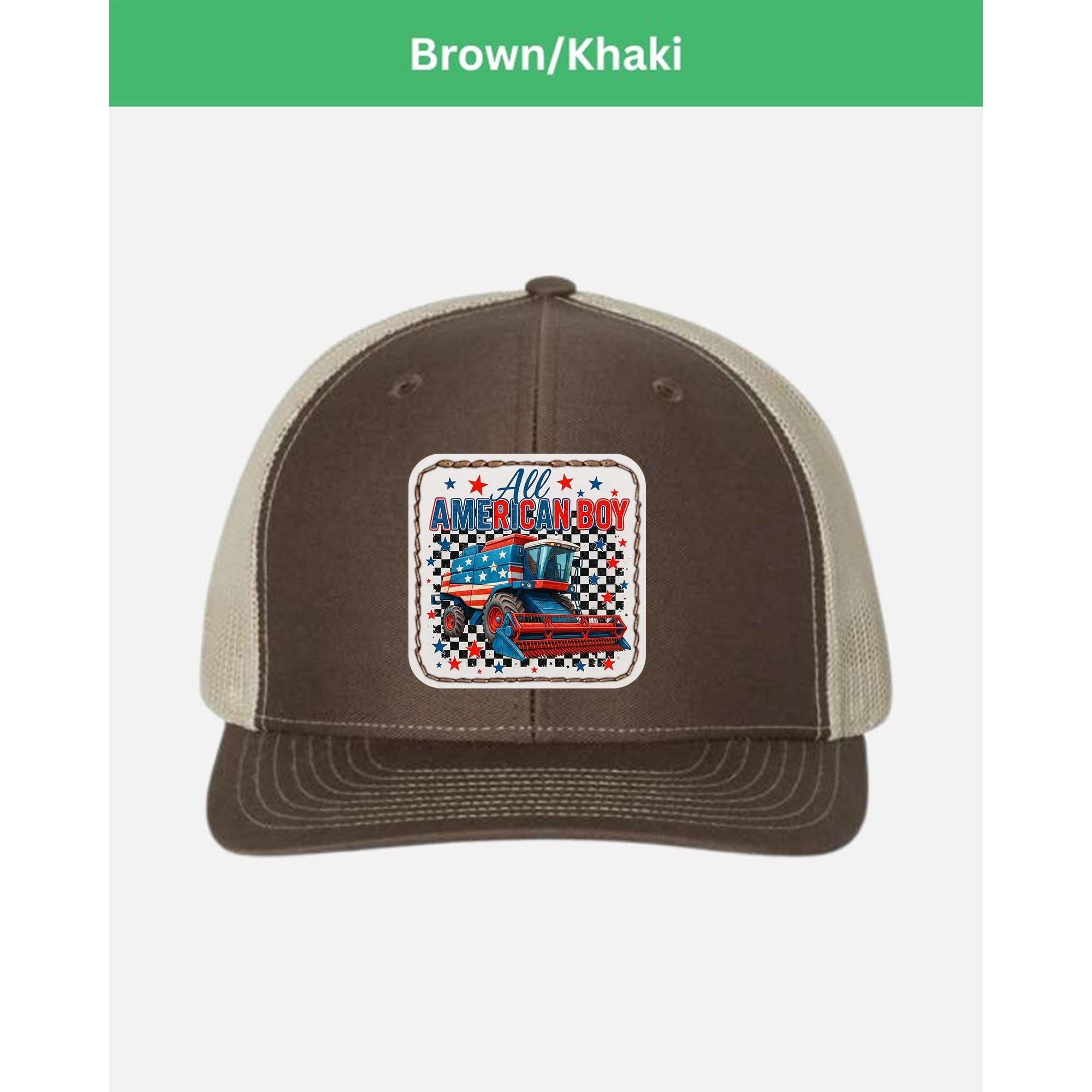 All American Boy Trucker Hat – Combine Harvester Cap for Farmers & Boys – Patriotic USA Flag Hat – 4th of July Farm Gift