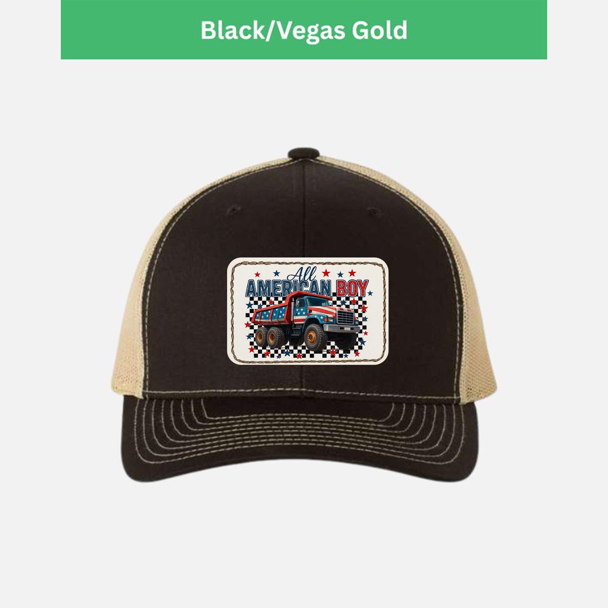 All American Boy Trucker Hat – Patriotic Dump Truck Cap for Kids & Men – USA Flag Work Truck Hat – 4th of July Construction Gift