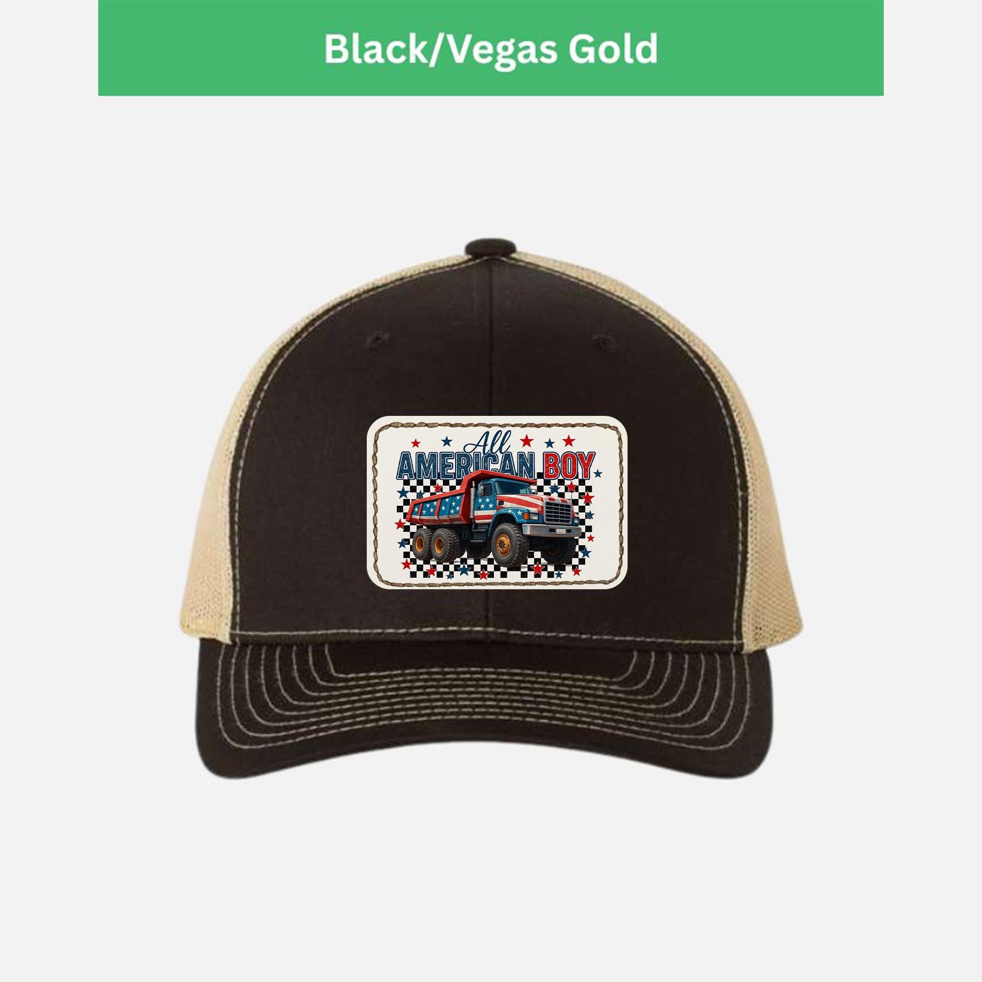 All American Boy Trucker Hat – Patriotic Dump Truck Cap for Kids & Men – USA Flag Work Truck Hat – 4th of July Construction Gift
