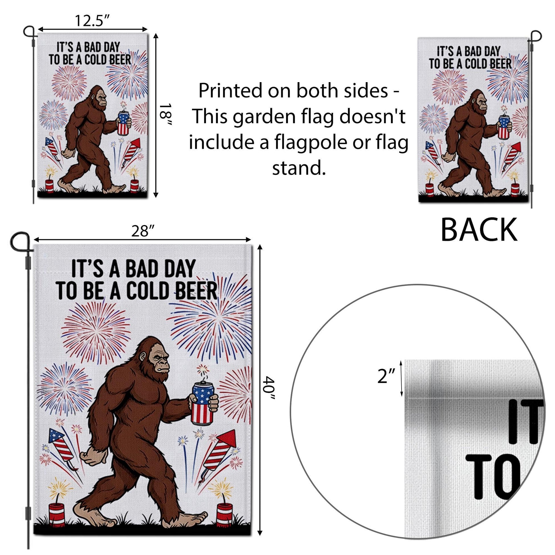 Patriotic Bigfoot Garden Flag, Funny 4th of July Decor, Bad Day to Be a Cold Beer, USA Sasquatch Beer Outdoor Flag, Independence Day Decor
