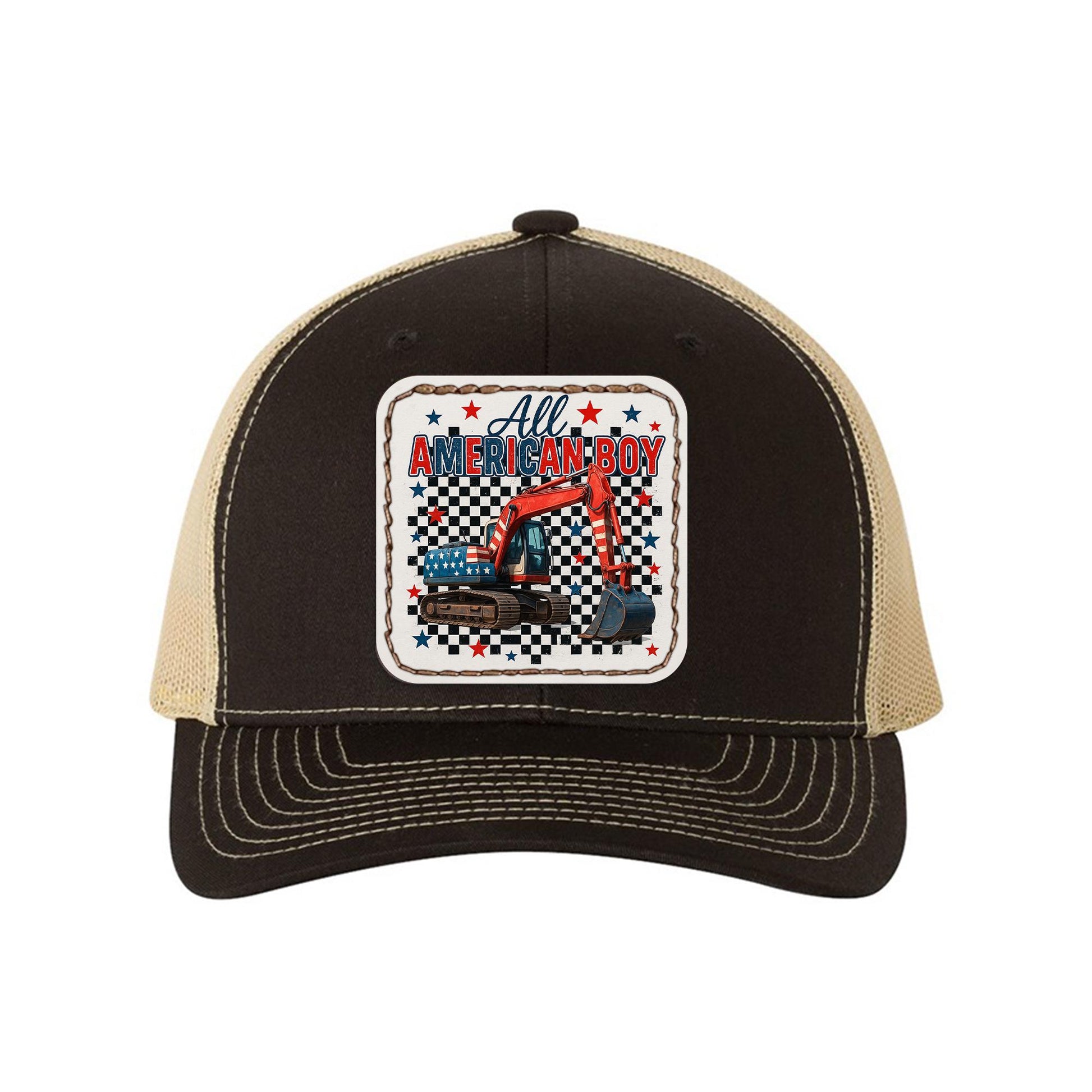 All American Boy Trucker Hat – Patriotic Excavator Cap for Boys & Men – Heavy Construction USA Flag Hat – 4th of July Gift