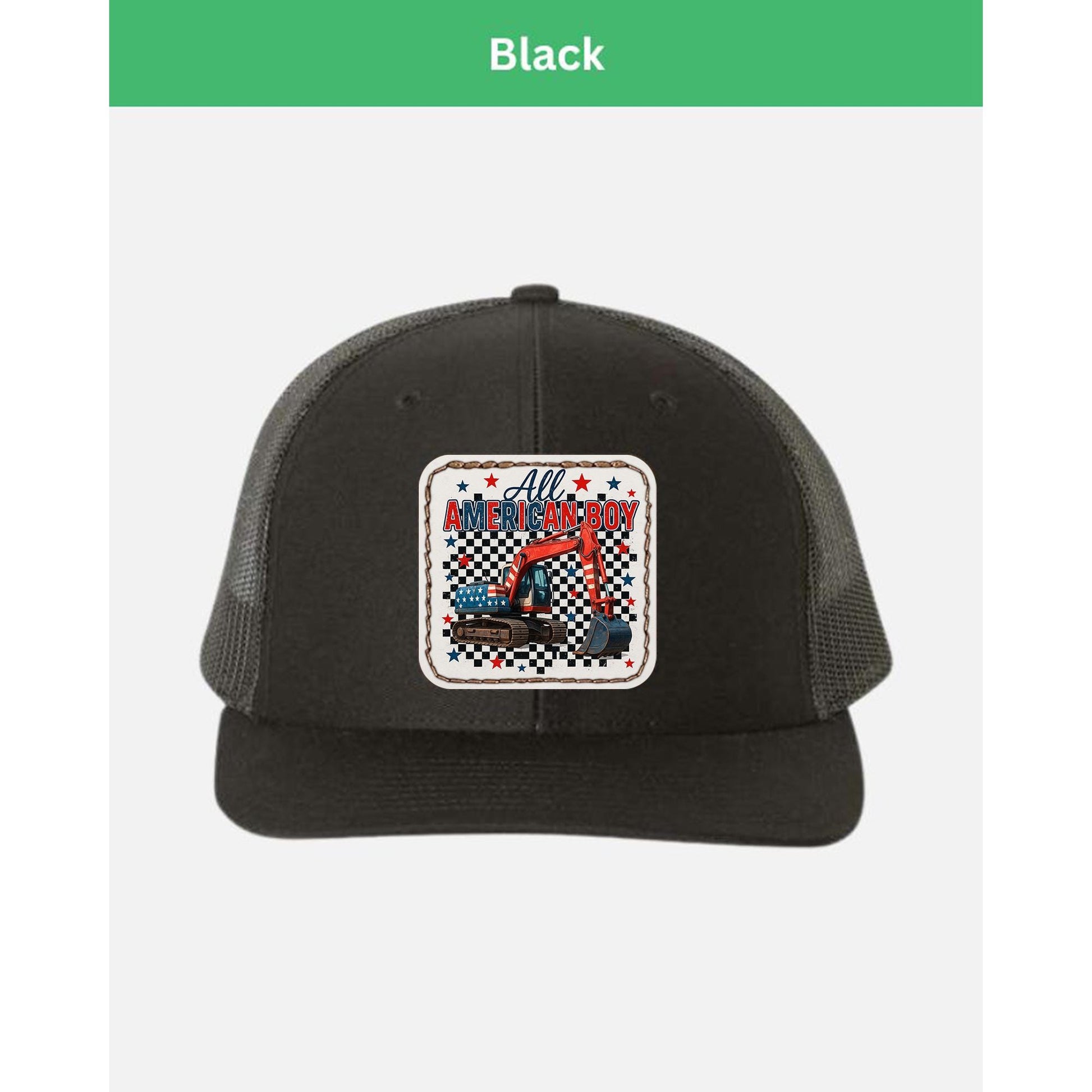 All American Boy Trucker Hat – Patriotic Excavator Cap for Boys & Men – Heavy Construction USA Flag Hat – 4th of July Gift
