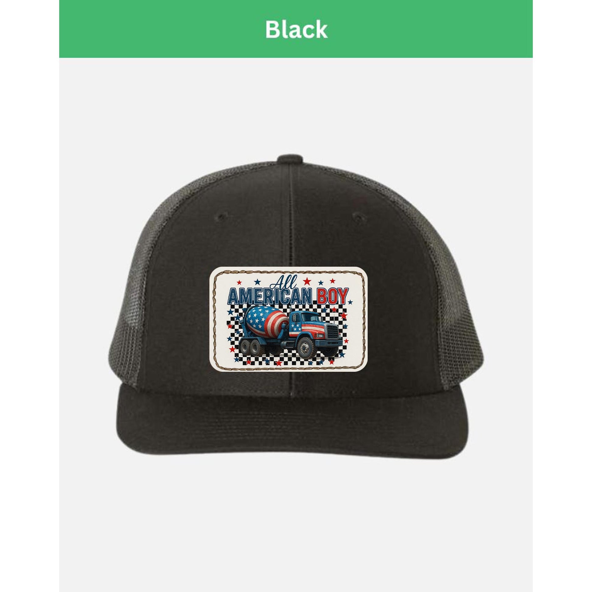 All American Boy Trucker Hat – Patriotic Cement Mixer Cap for Kids & Men – USA Flag Construction Hat – 4th of July Gift Idea