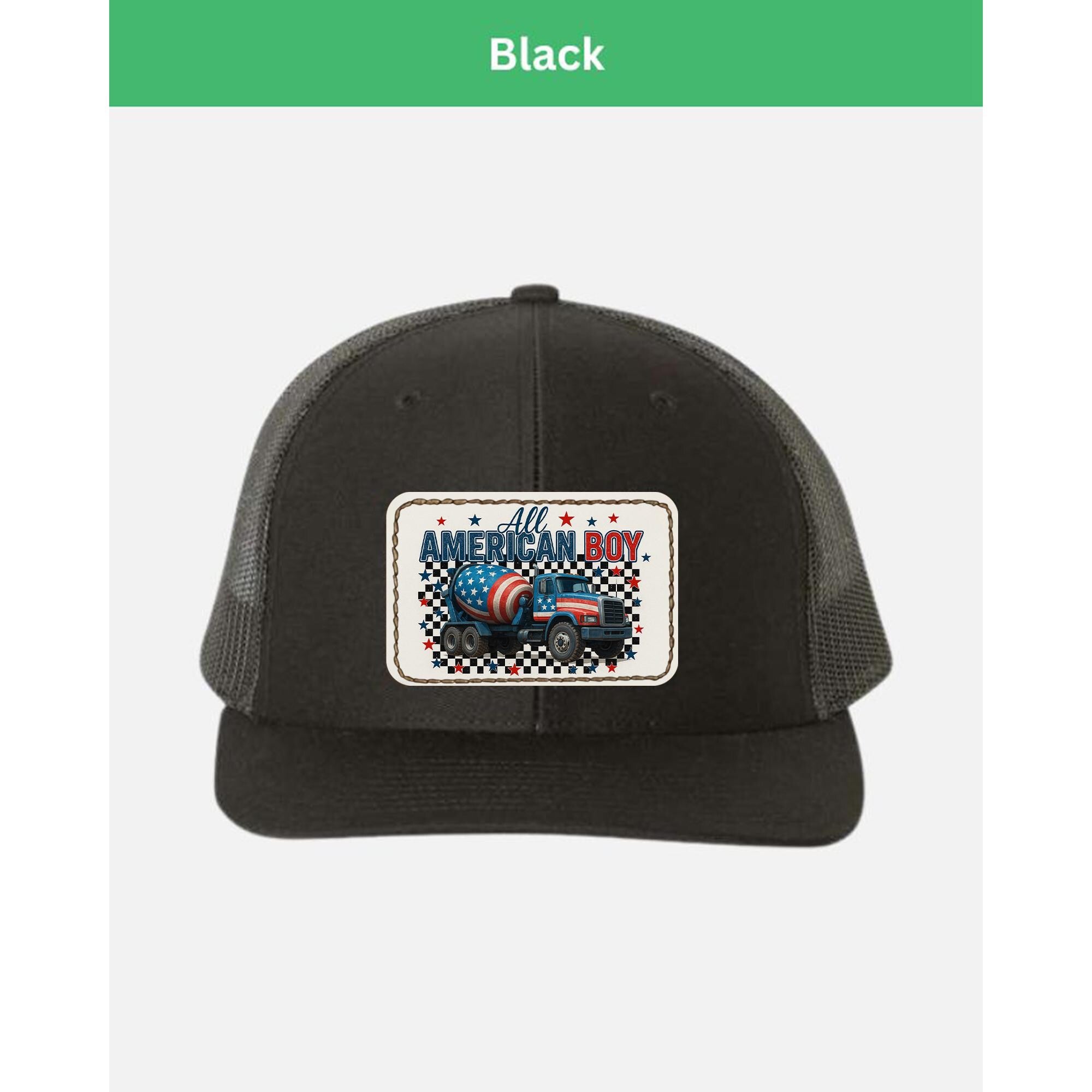 All American Boy Trucker Hat – Patriotic Cement Mixer Cap for Kids & Men – USA Flag Construction Hat – 4th of July Gift Idea