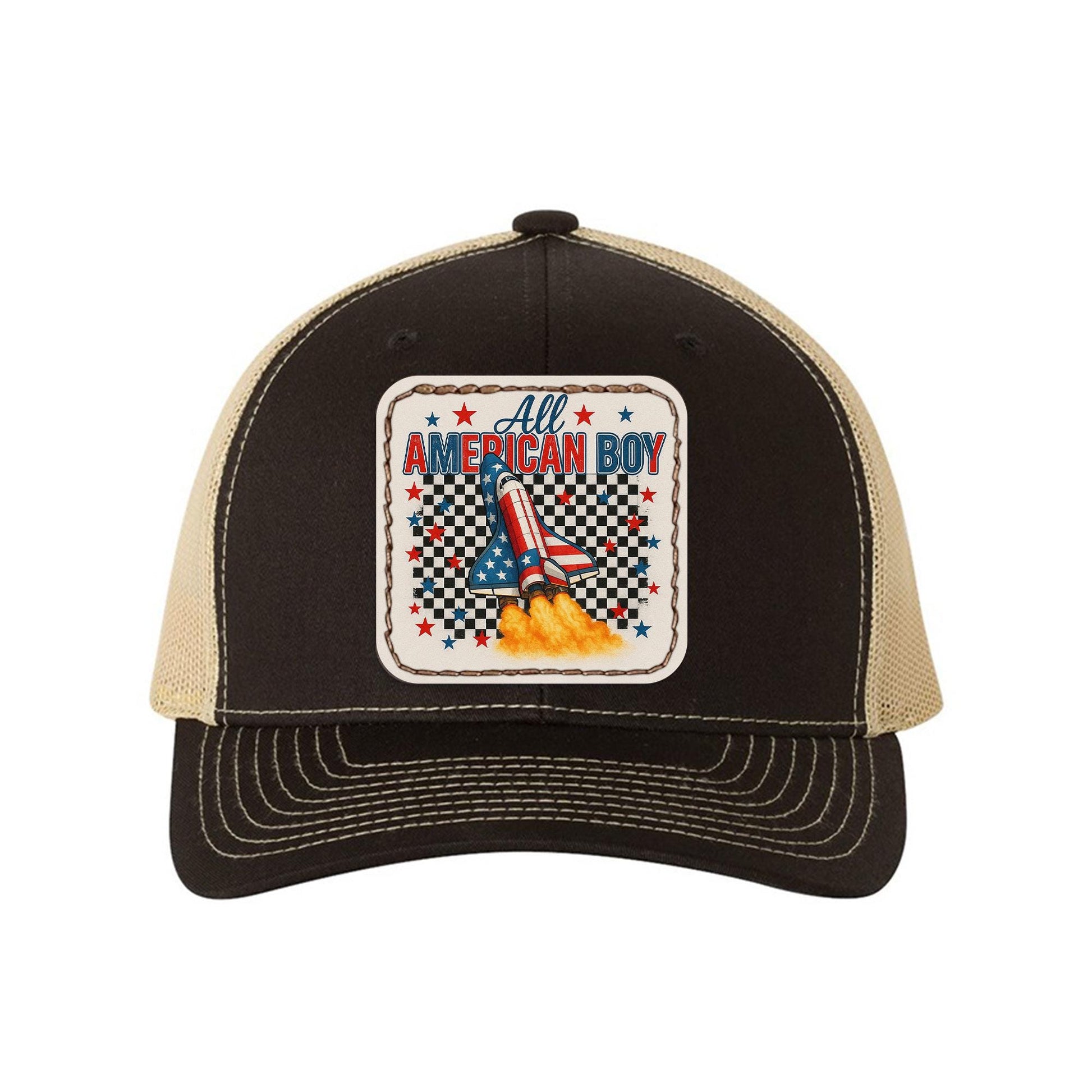 All American Boy Trucker Hat – Patriotic Rocket Ship Cap for Kids & Men – USA Space Shuttle Hat – 4th of July Space Lover Gift